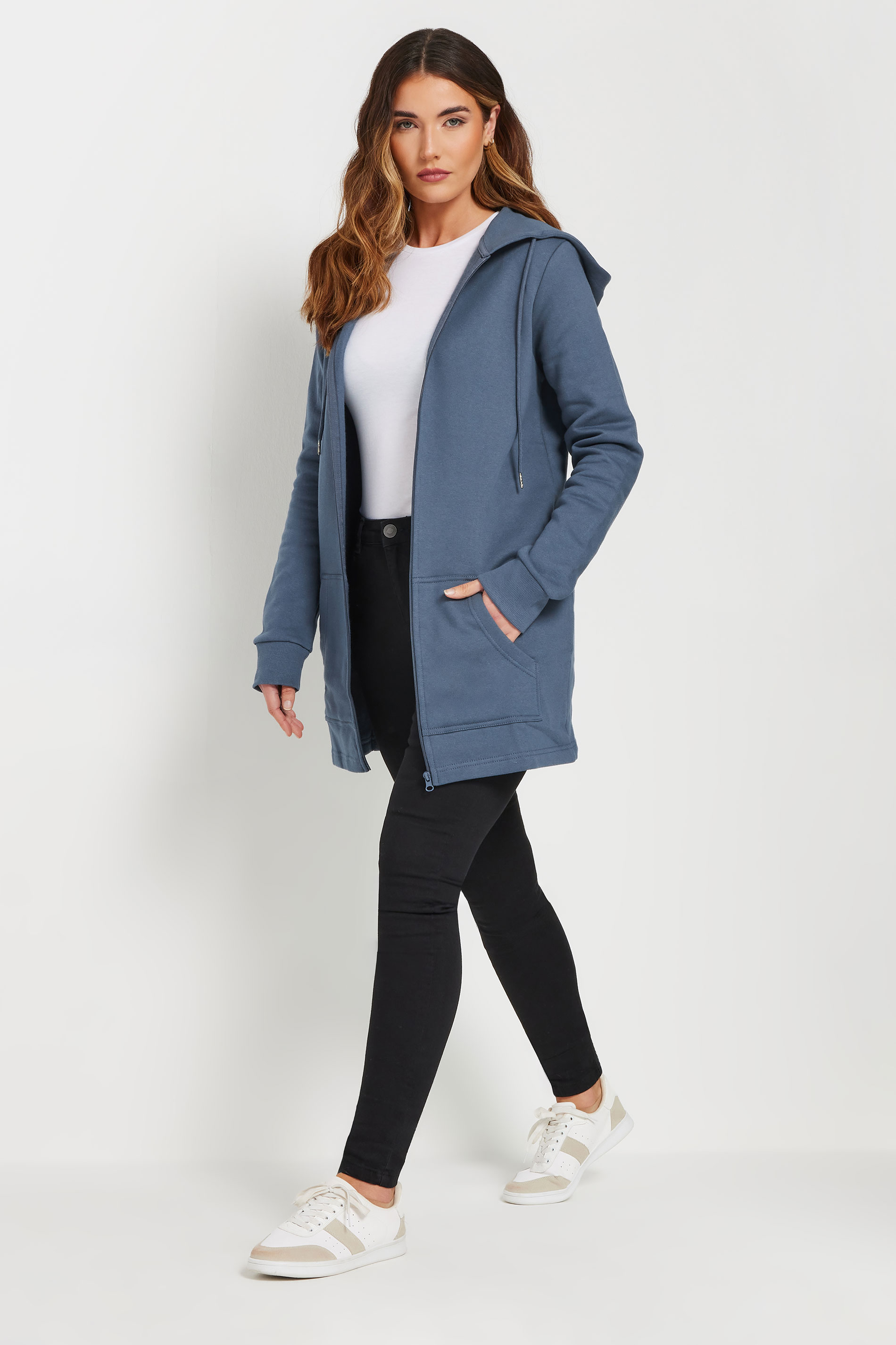 LTS Tall Denim Blue Cotton Longline Hoodie | Long Tall Sally 2