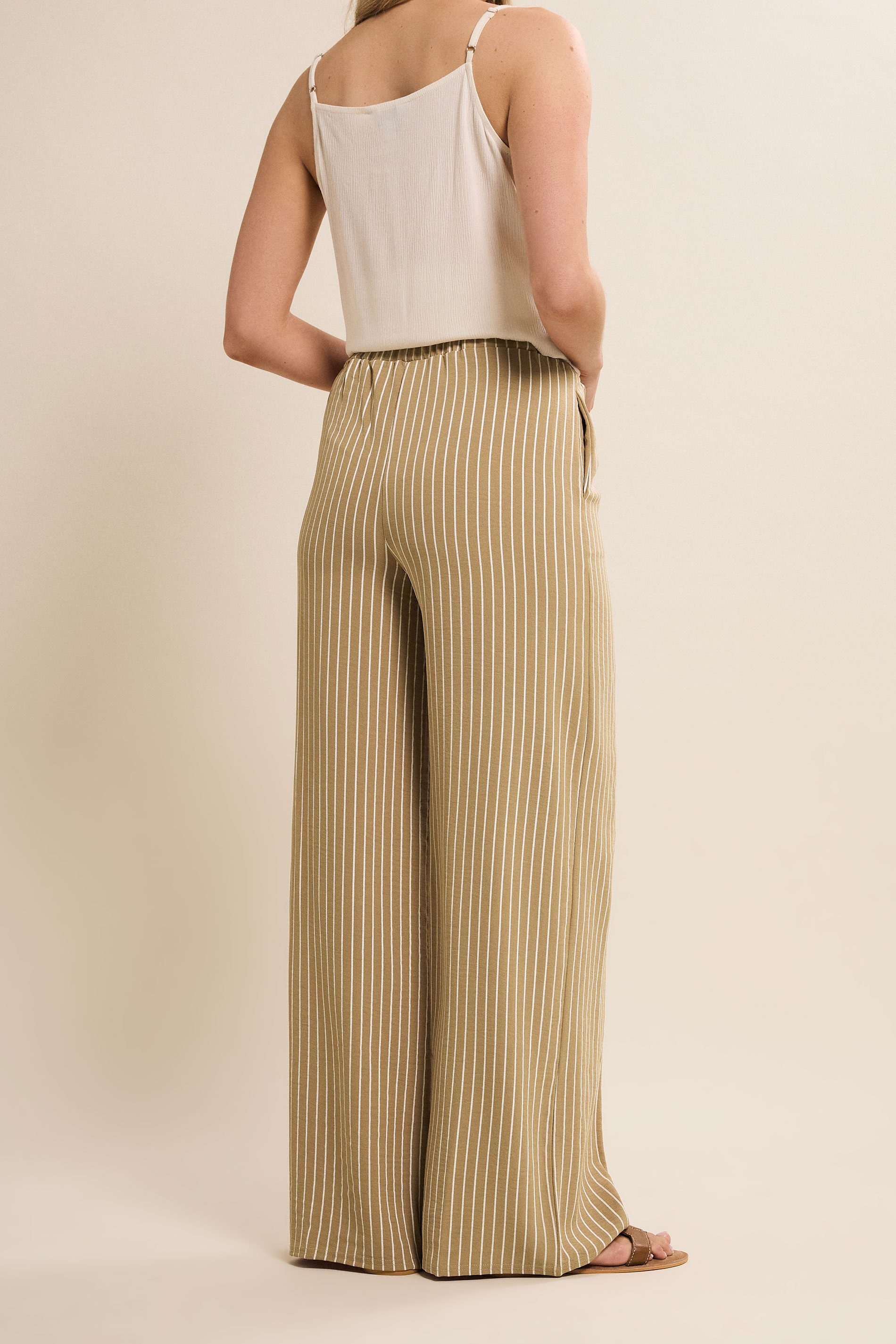 LTS Tall Women's Natural Brown Stripe Wide Leg Trousers | Long Tall Sally 4