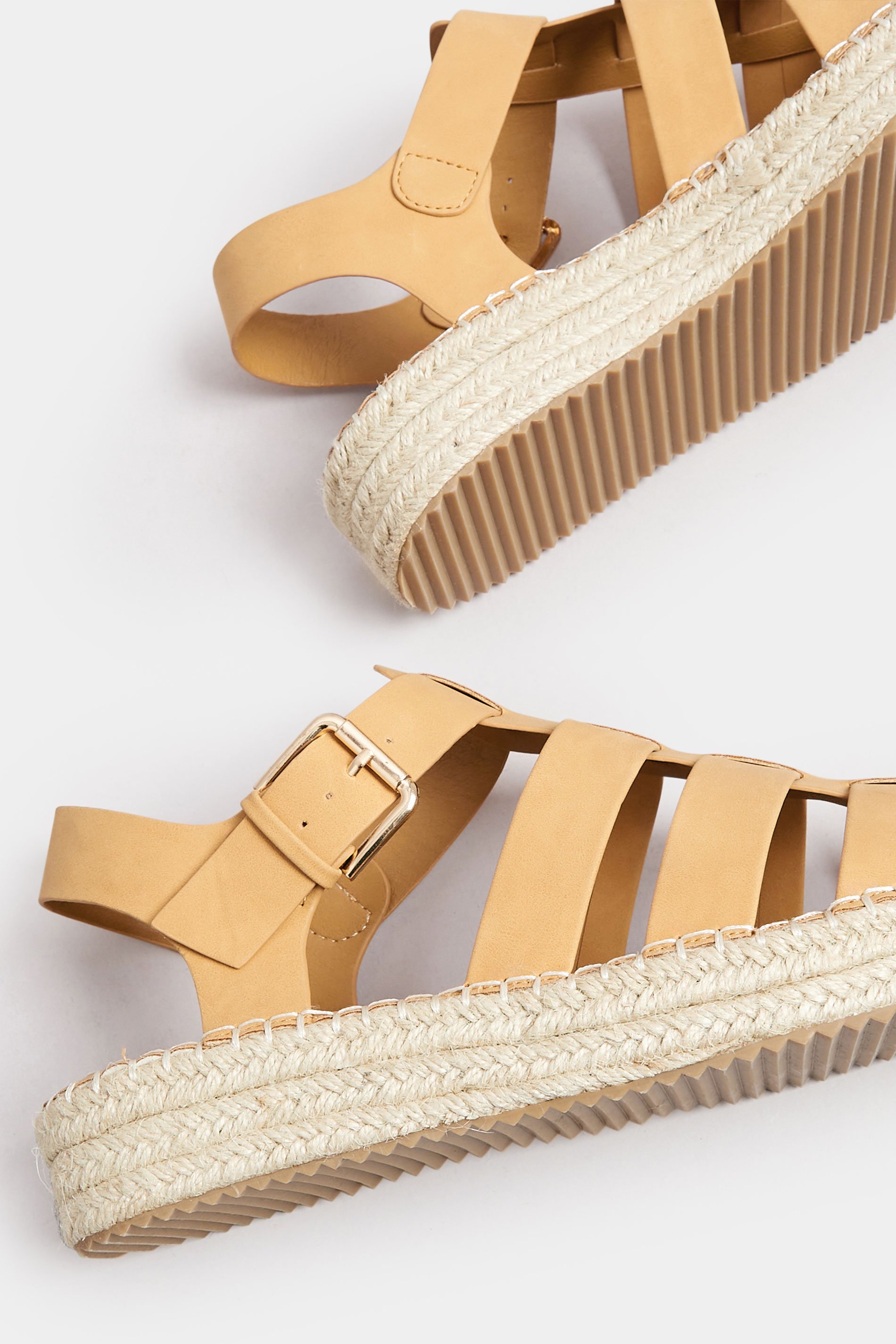 Brown Flatform Gladiator Espadrilles In Extra Wide EEE Fit | Yours Clothing 5