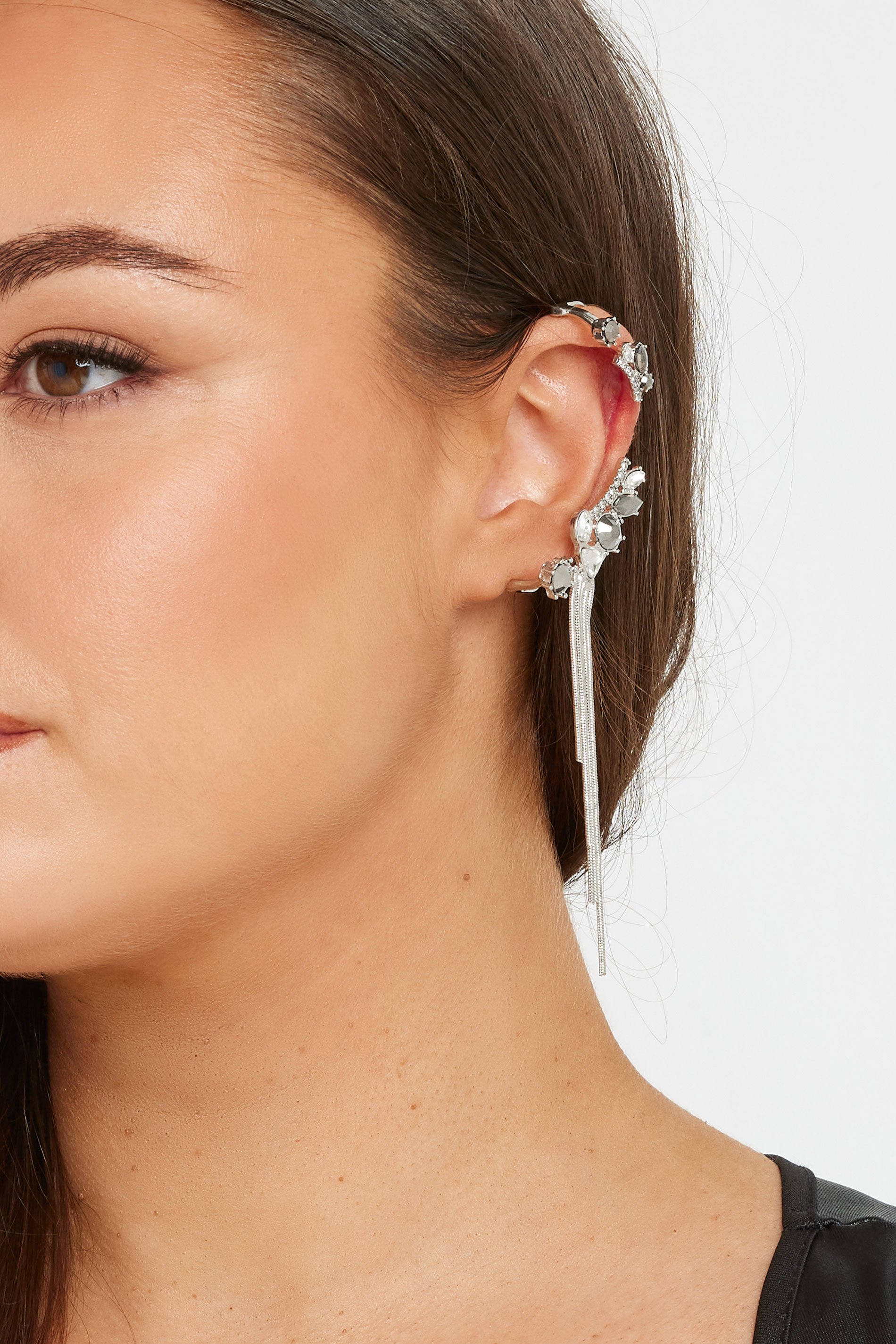 Silver Tone Diamante Tassel Cuff Earring | Yours Clothing 1