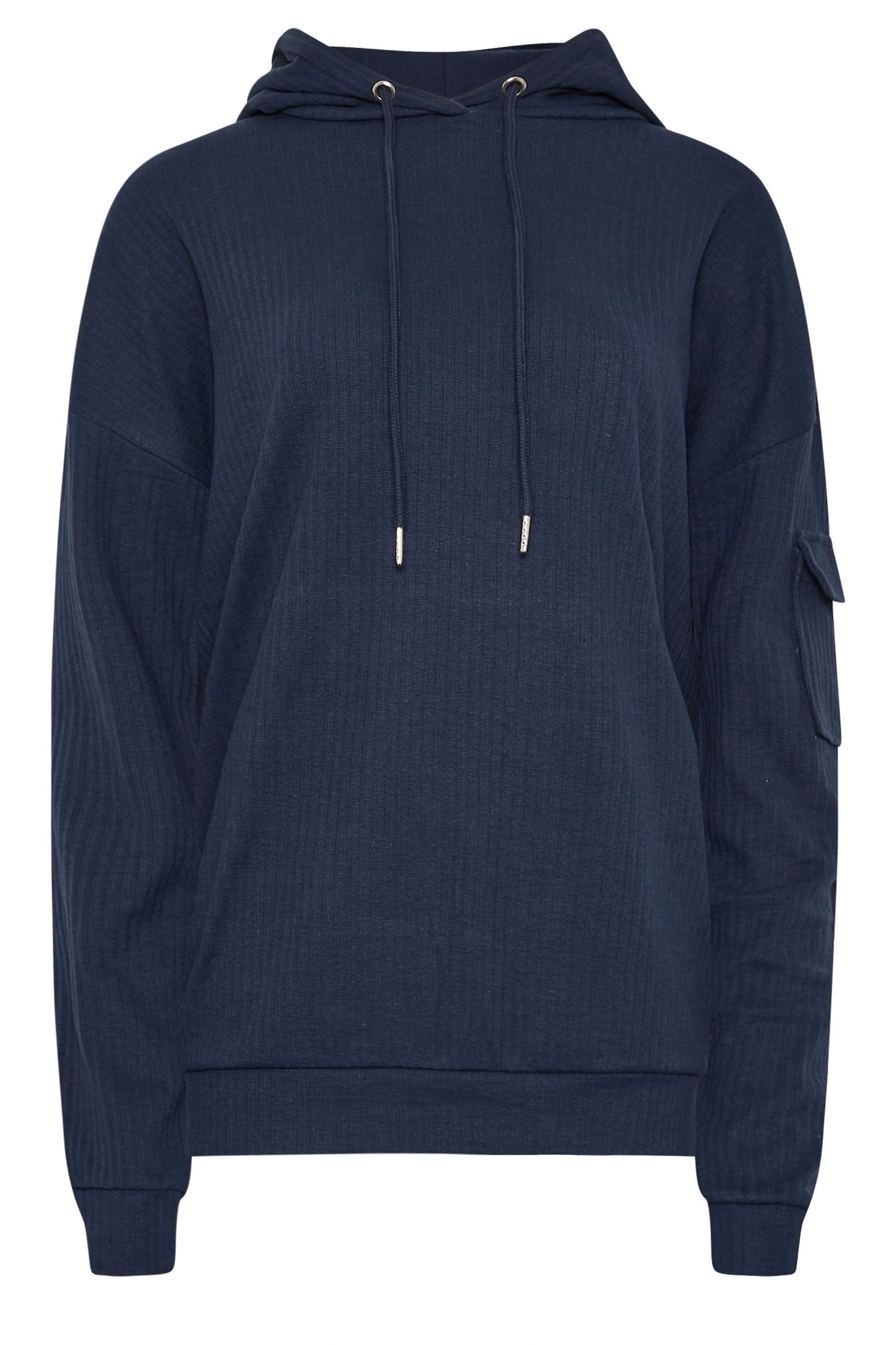 LTS Tall Women's Navy Blue Ribbed Cargo Hoodie | Long Tall Sally 6