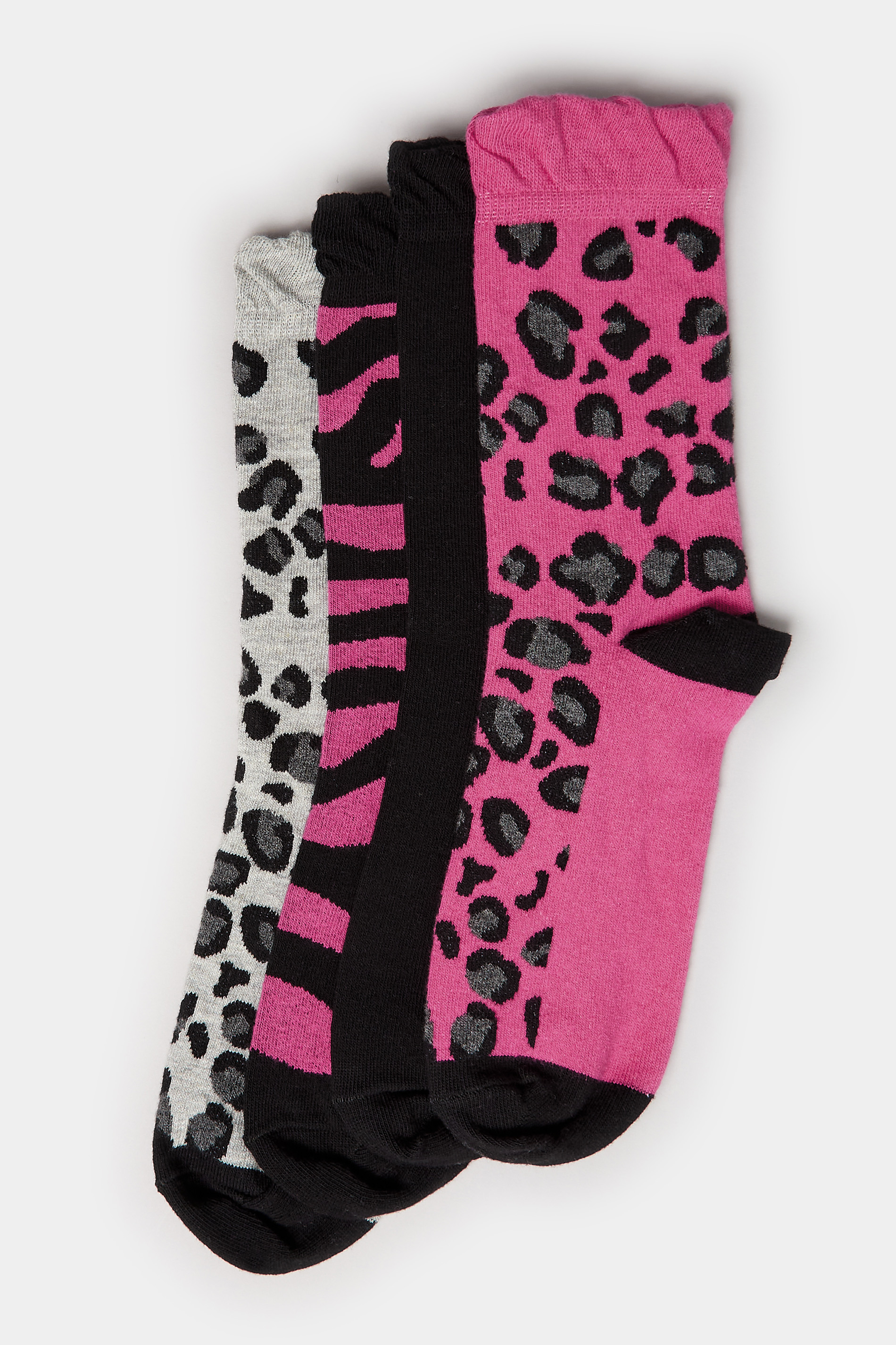 YOURS 4 PACK Black Mixed Animal Print Footbed Ankle Socks | Yours Clothing 3
