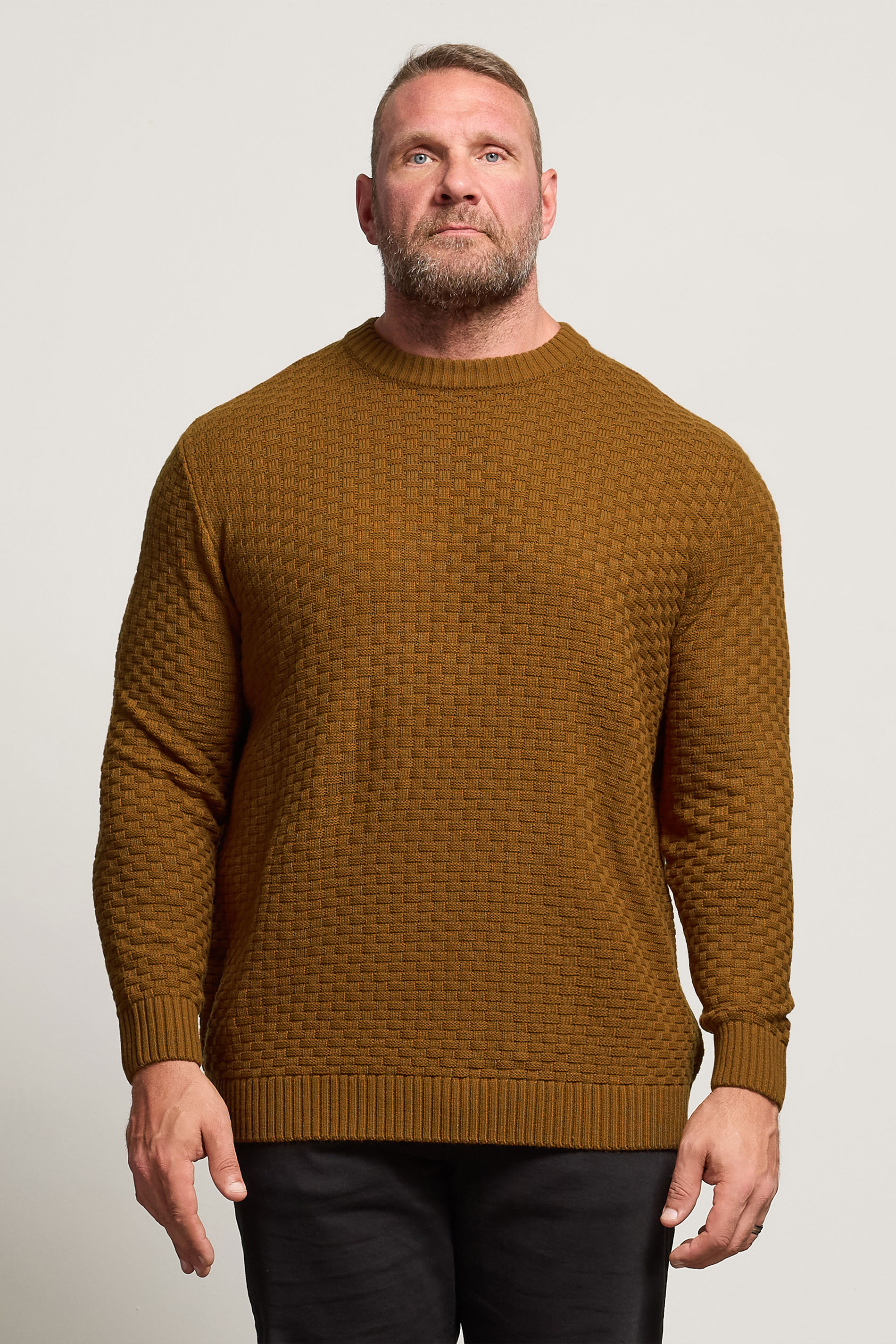 BadRhino Big & Tall Brown Textured Crew Neck Knitted Jumper | BadRhino 2