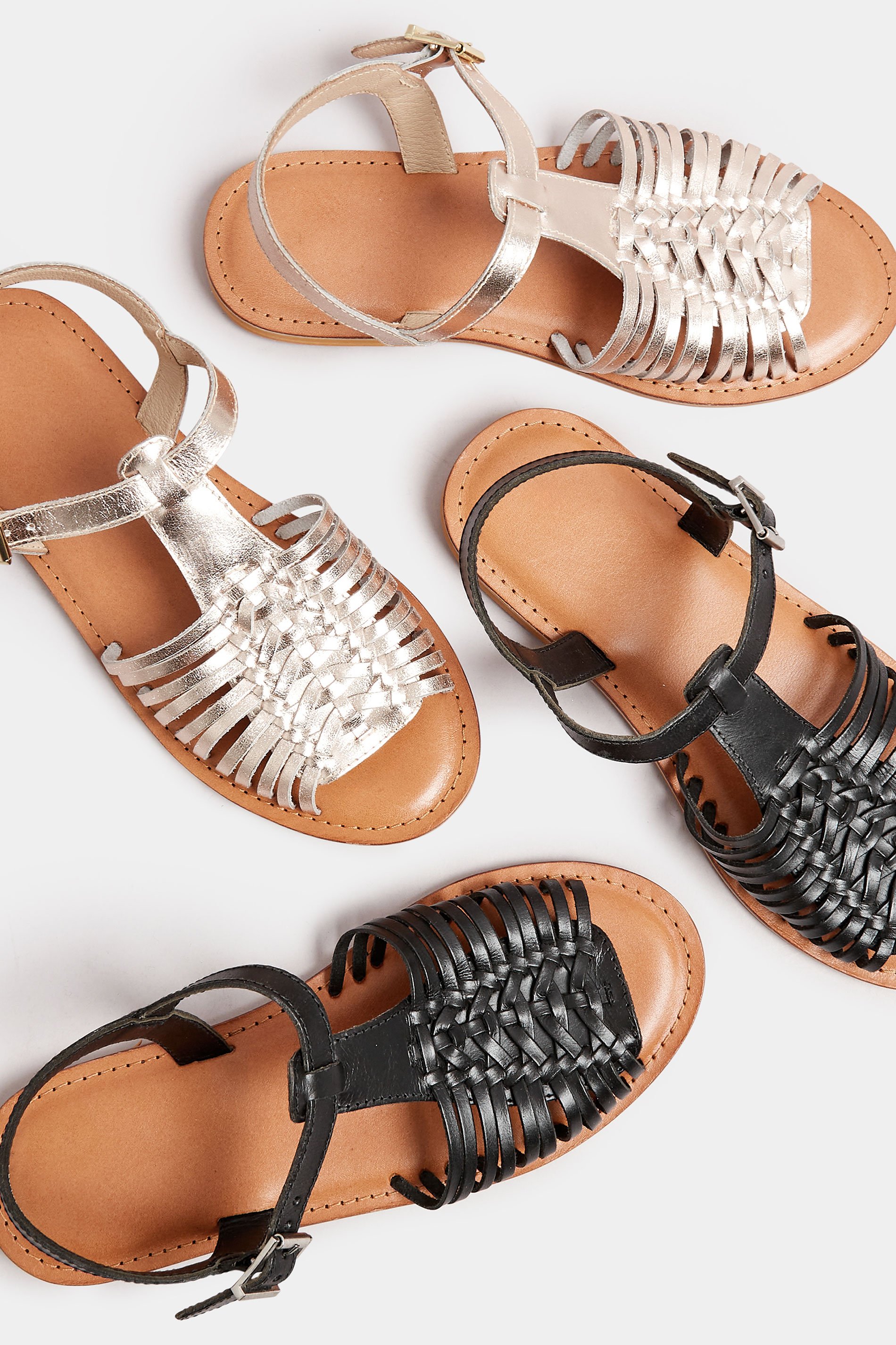 Black Leather Woven Fisherman Sandals In Extra Wide EEE Fit | Yours Clothing 7