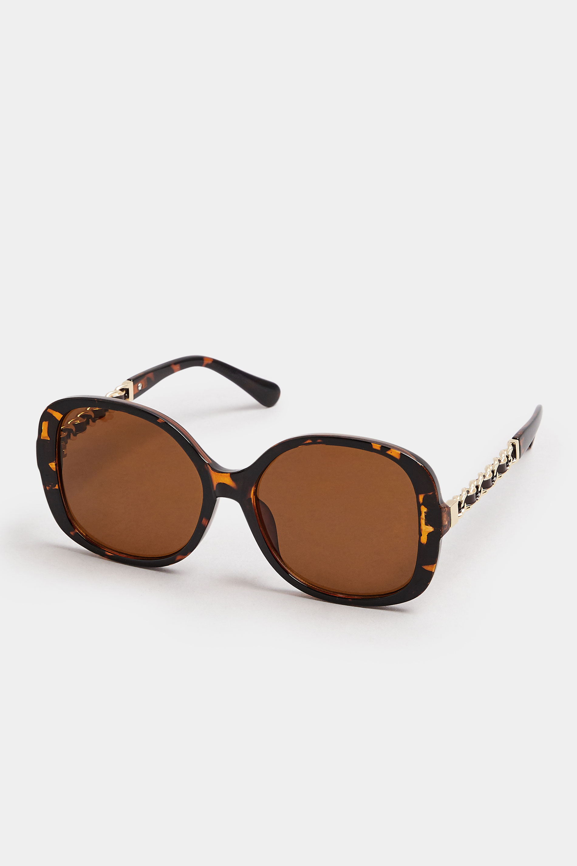 Brown Chain Tortoiseshell Oversized Sunglasses | Yours Clothing 2