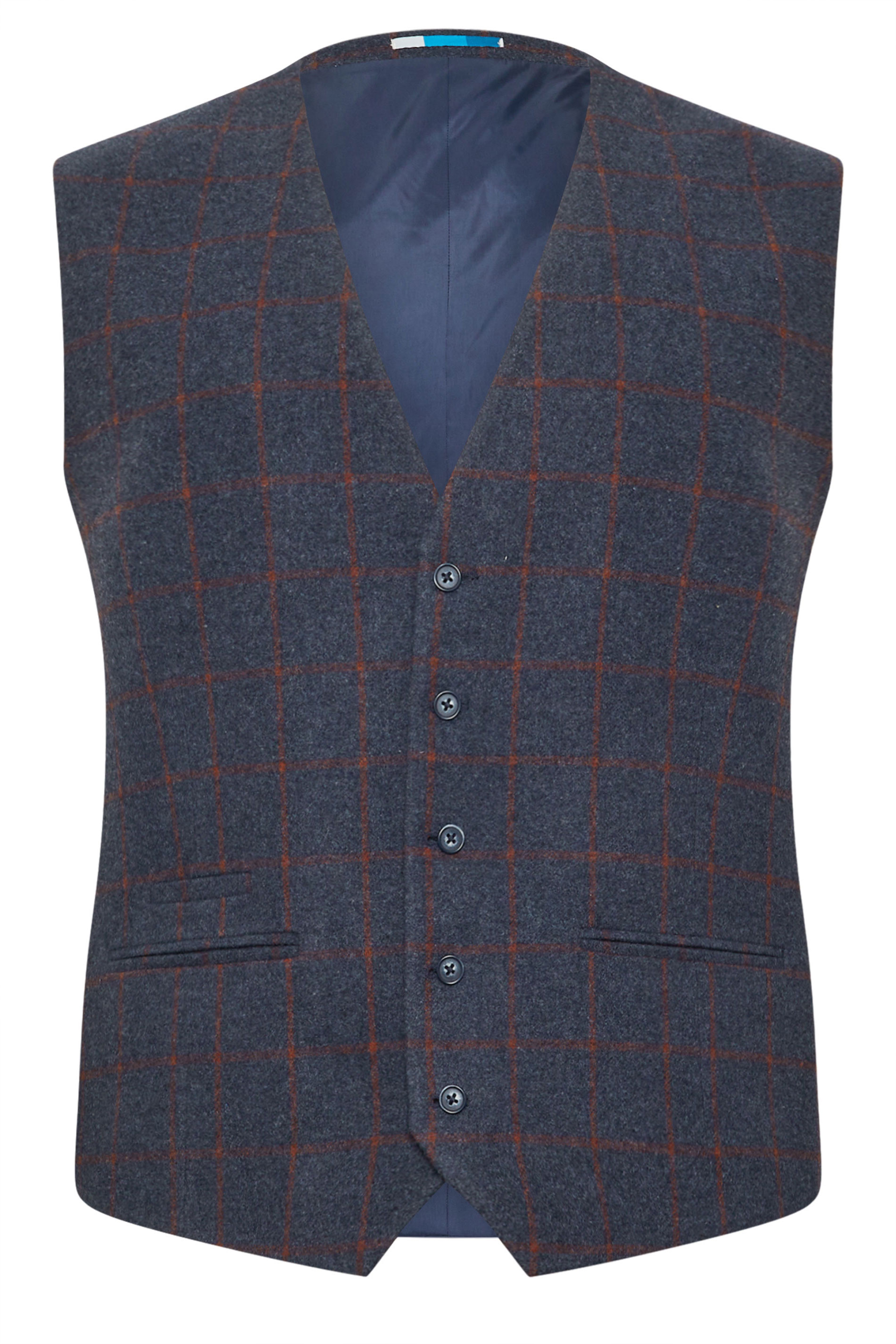 BadRhino Tailoring Big & Tall Blue & Red Checked Tweed Waistcoat | BadRhino 5