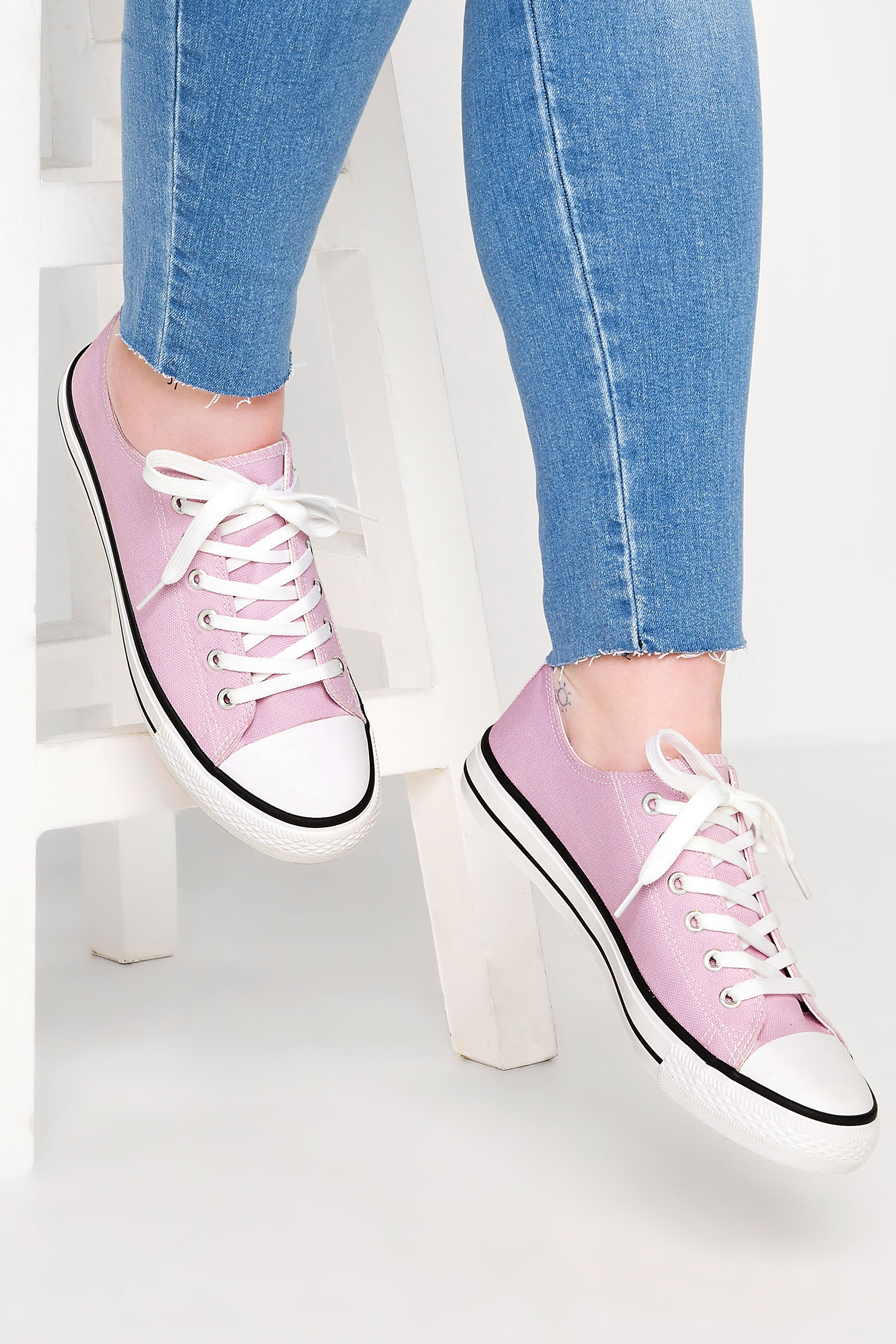 Plus Size Lilac Purple Canvas Low Trainers In Wide Fit | Yours Clothing 1