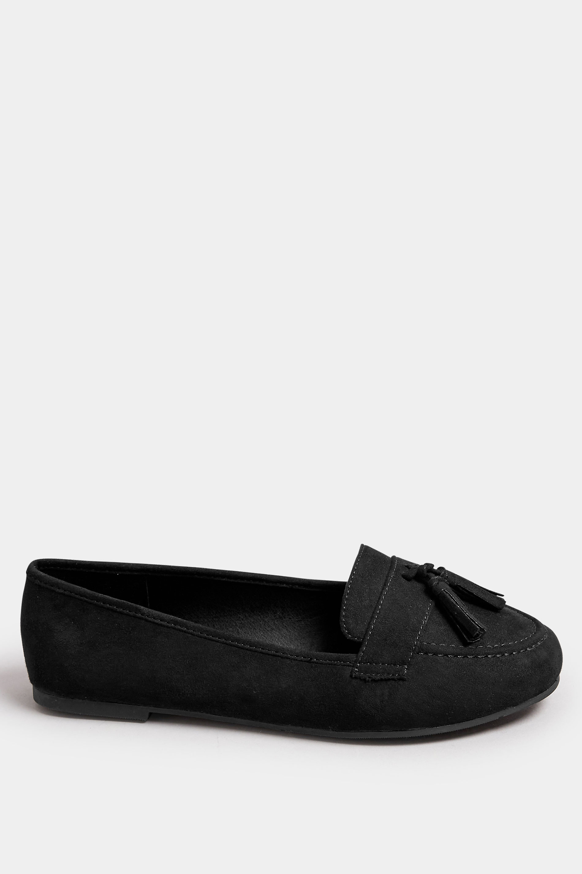 Black Tassel Detail Faux Suede Loafers In Wide E & Extra Wide EEE Fit | Yours Clothing 3