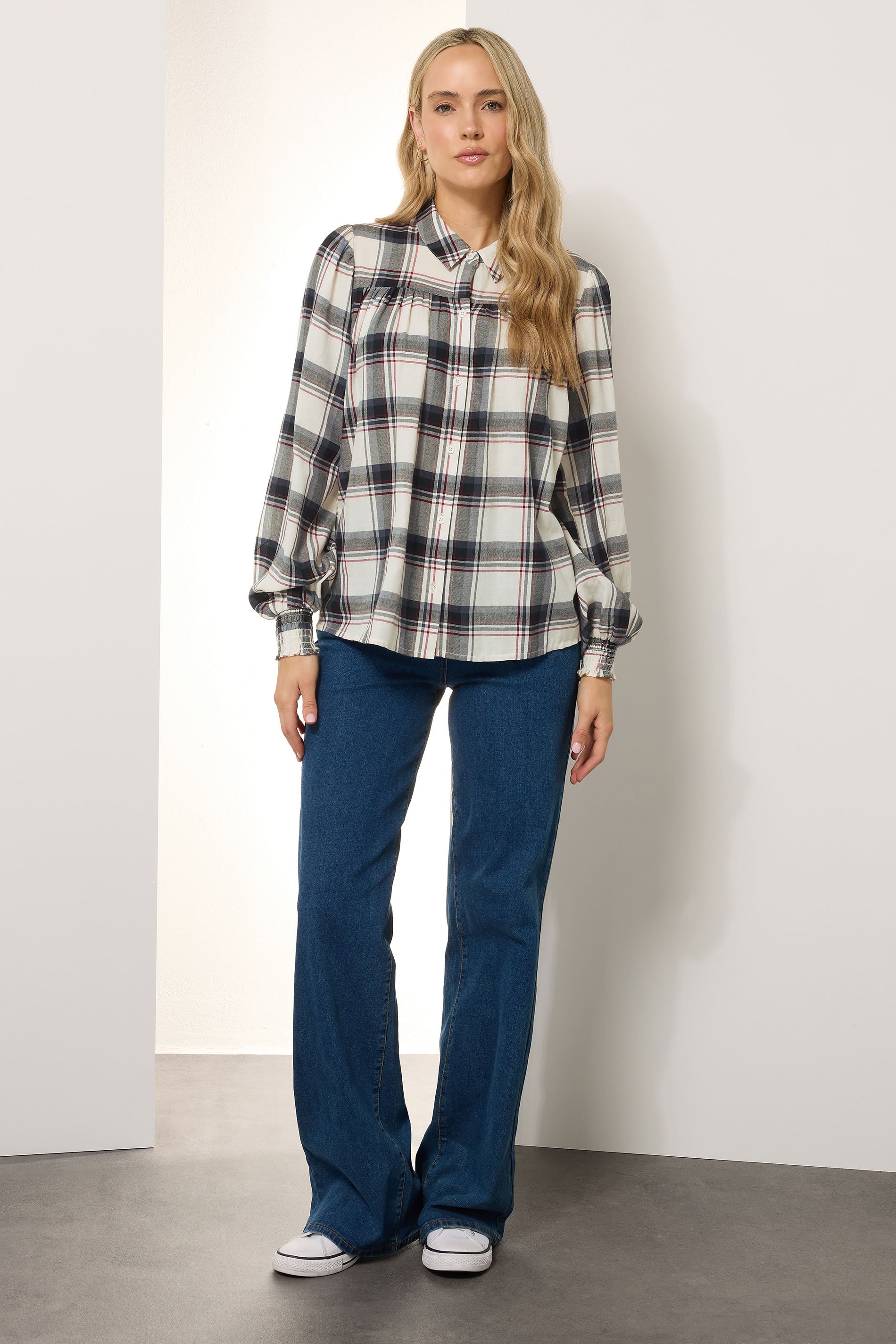 LTS Tall Ivory White Check Yoke Button Shirt | Long Tall Sally 2