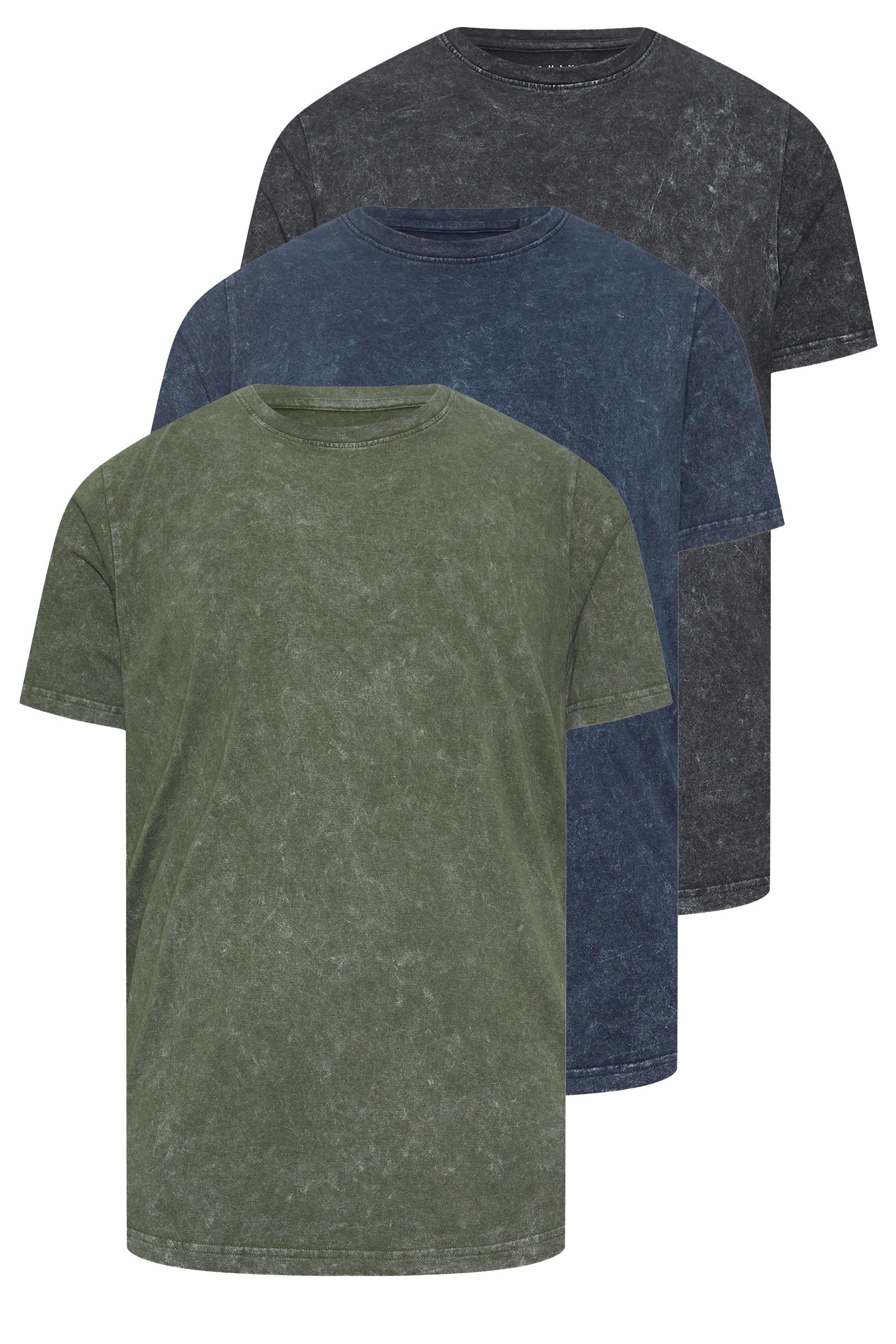 BadRhino Big & Tall 3 PACK Khaki & Navy Acid Wash T-Shirts | BadRhino 6