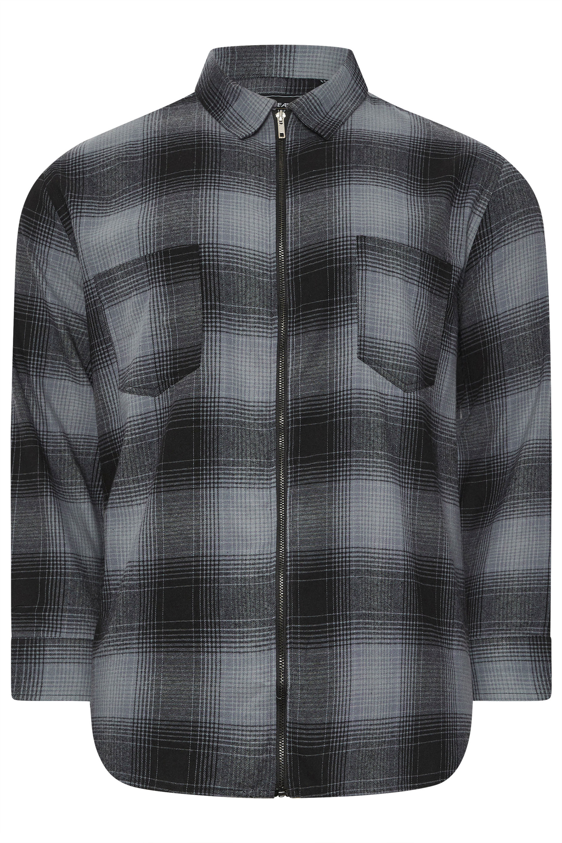 KAM Big & Tall Navy Blue Zip Through Quilted Check Overshirt | BadRhino 4