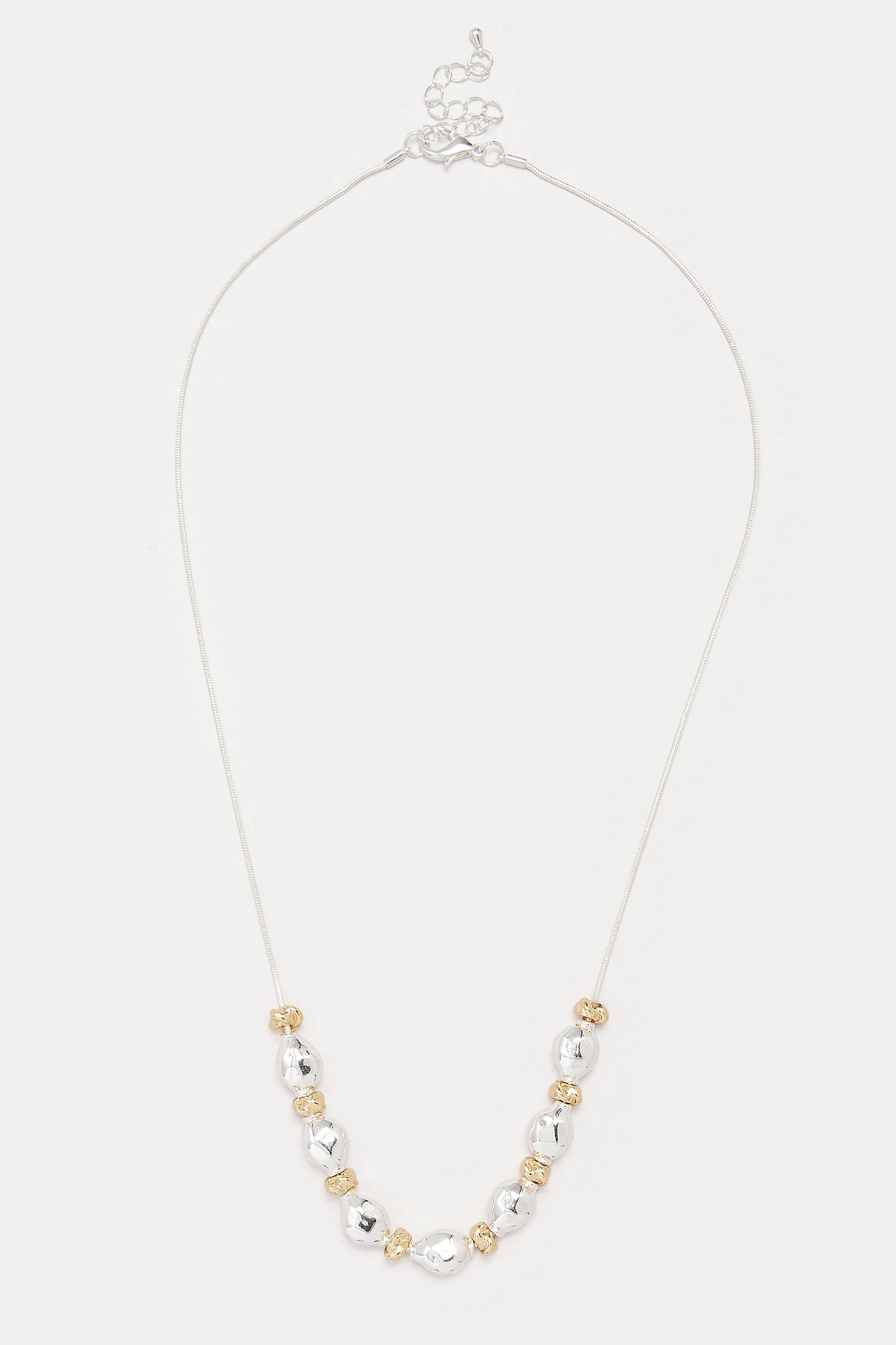 Silver Tone Multi Metals Beaded Necklace | Yours Clothing 2
