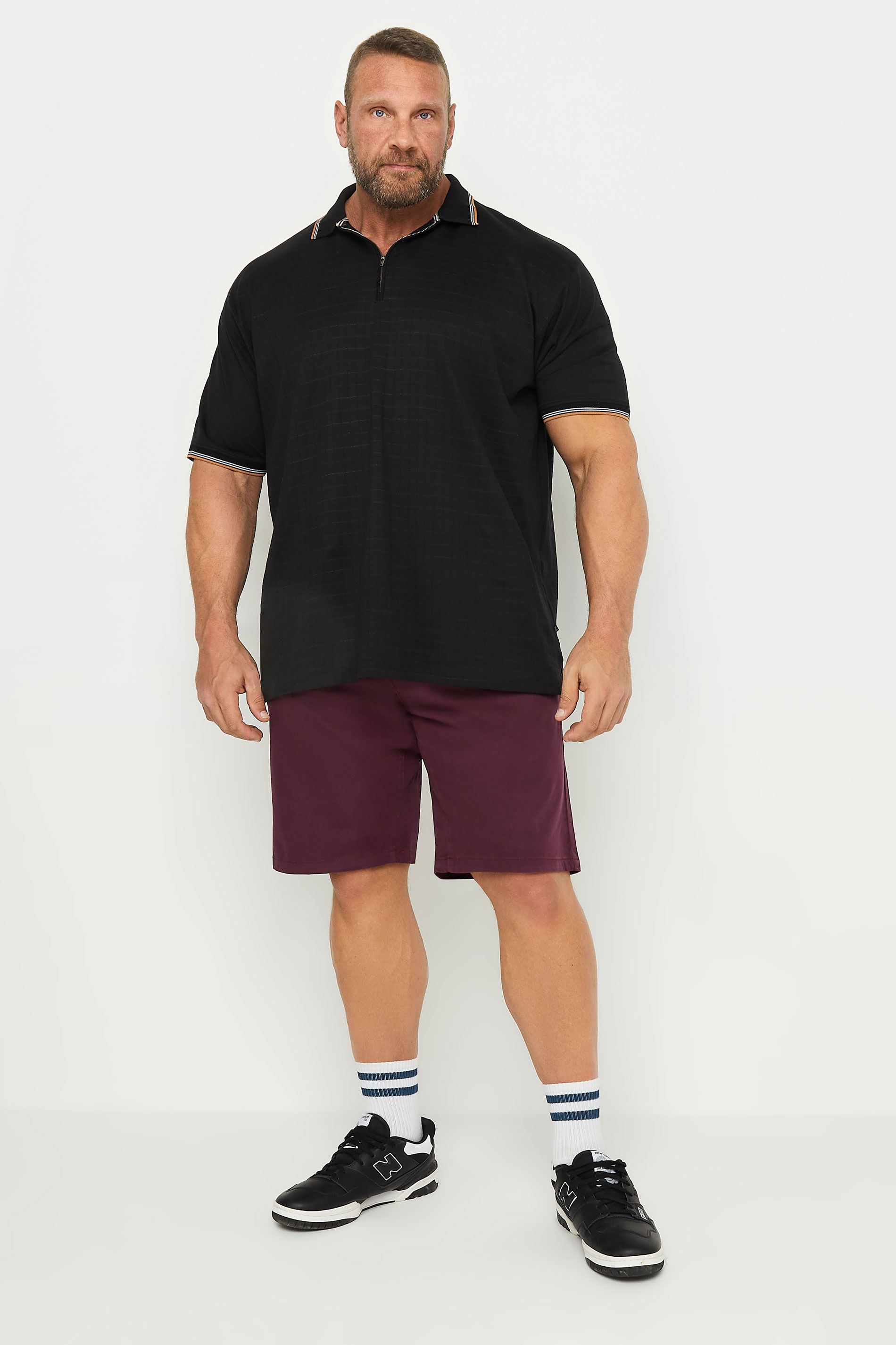 KAM Big & Tall Burgundy Red Belted Chino Shorts | BadRhino 1