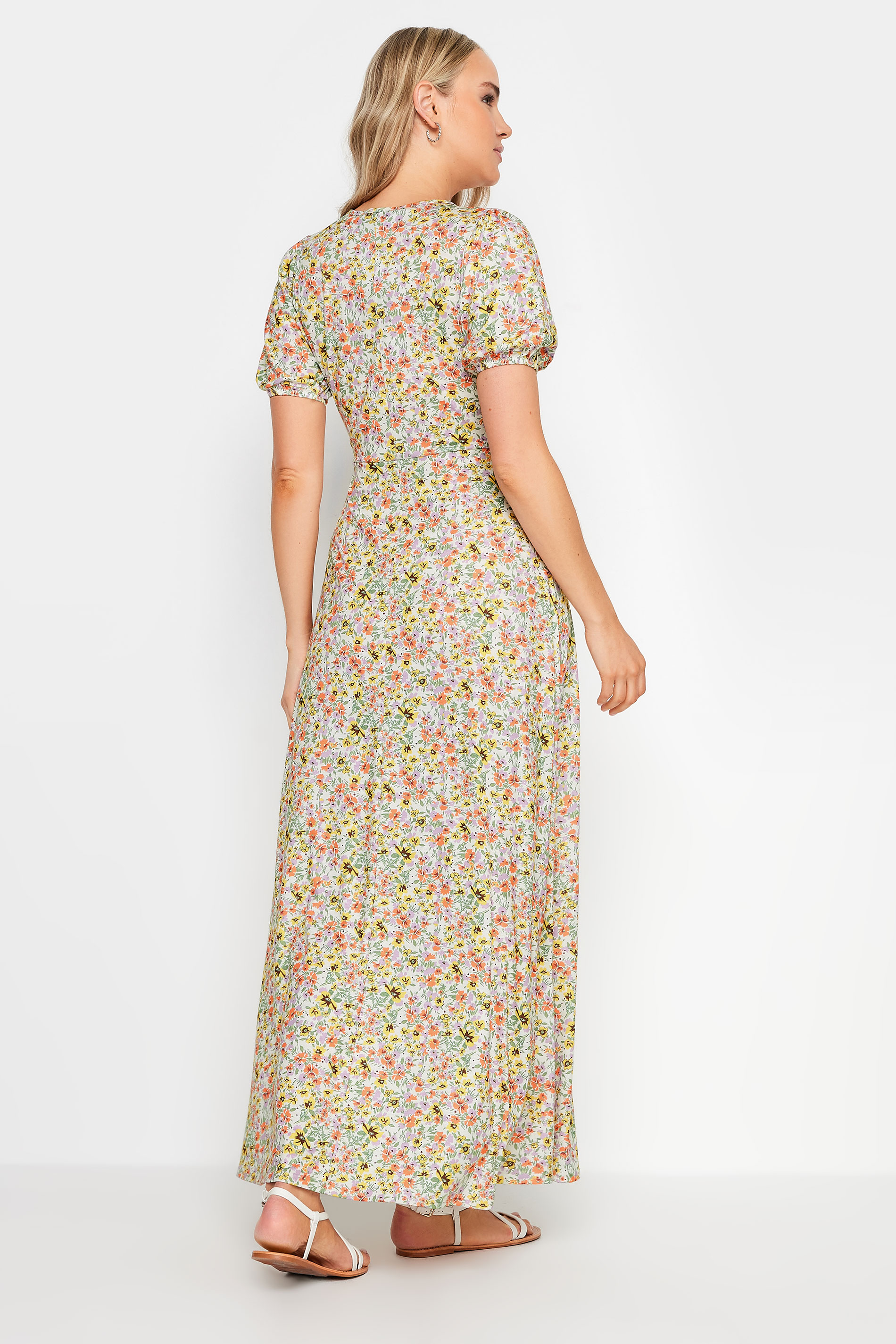 LTS Tall Women's Yellow Ditsy Floral Print Maxi Wrap Dress | Long Tall Sally 3