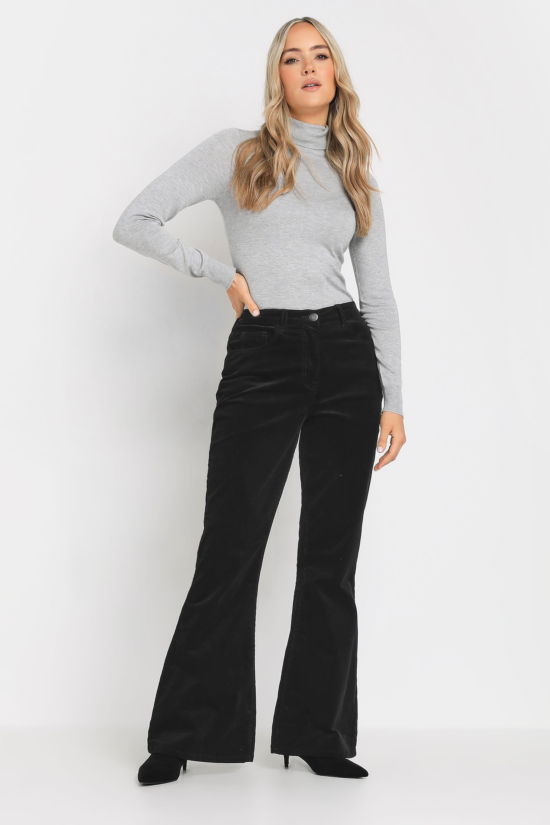 LTS Tall Black Cord Detail Flare Trousers | Long Tall Sally 1