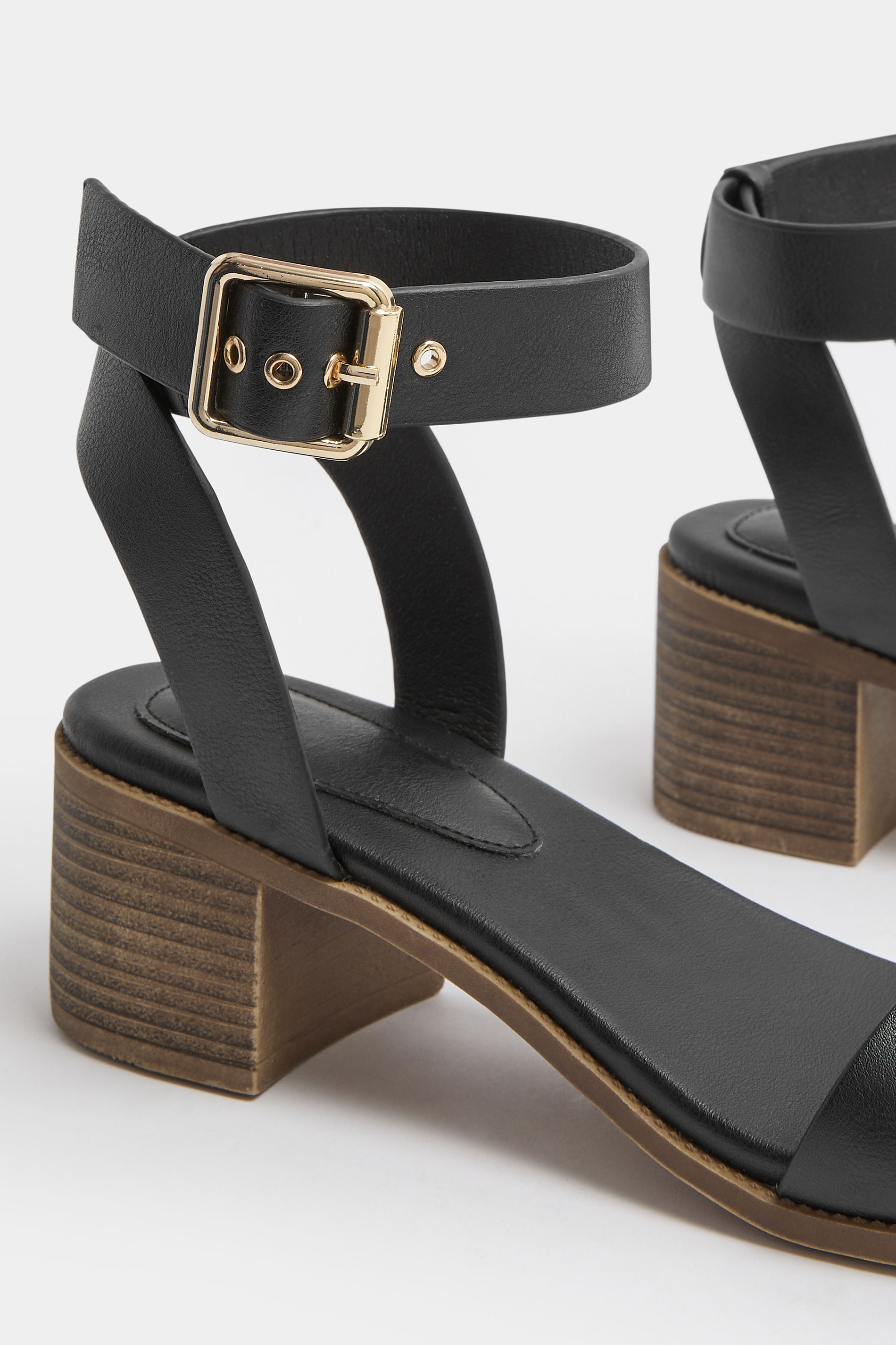 Black Faux Leather Block Heel Sandals In Wide E Fit | Yours Clothing 6
