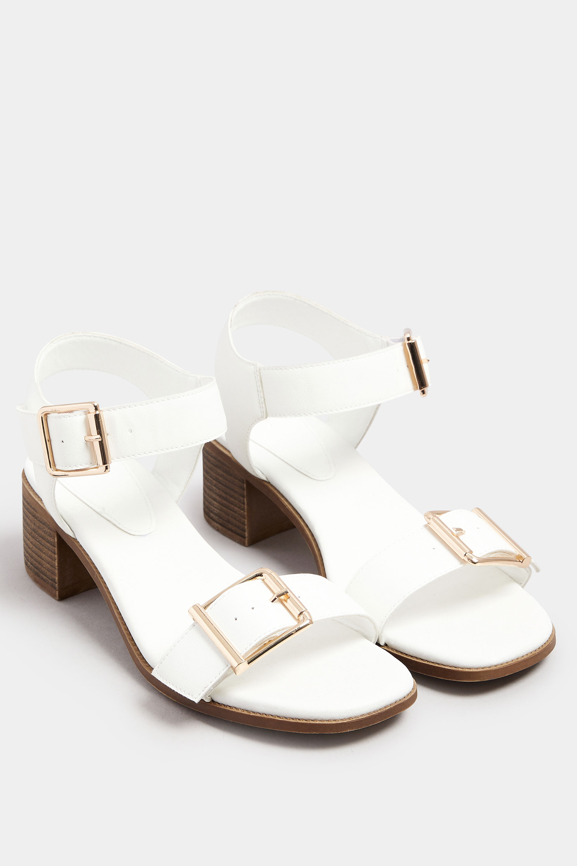 White Faux Leather Buckle Block Heel Sandals In Wide E Fit & Extra Wide EEE Fit | Yours Clothing 2