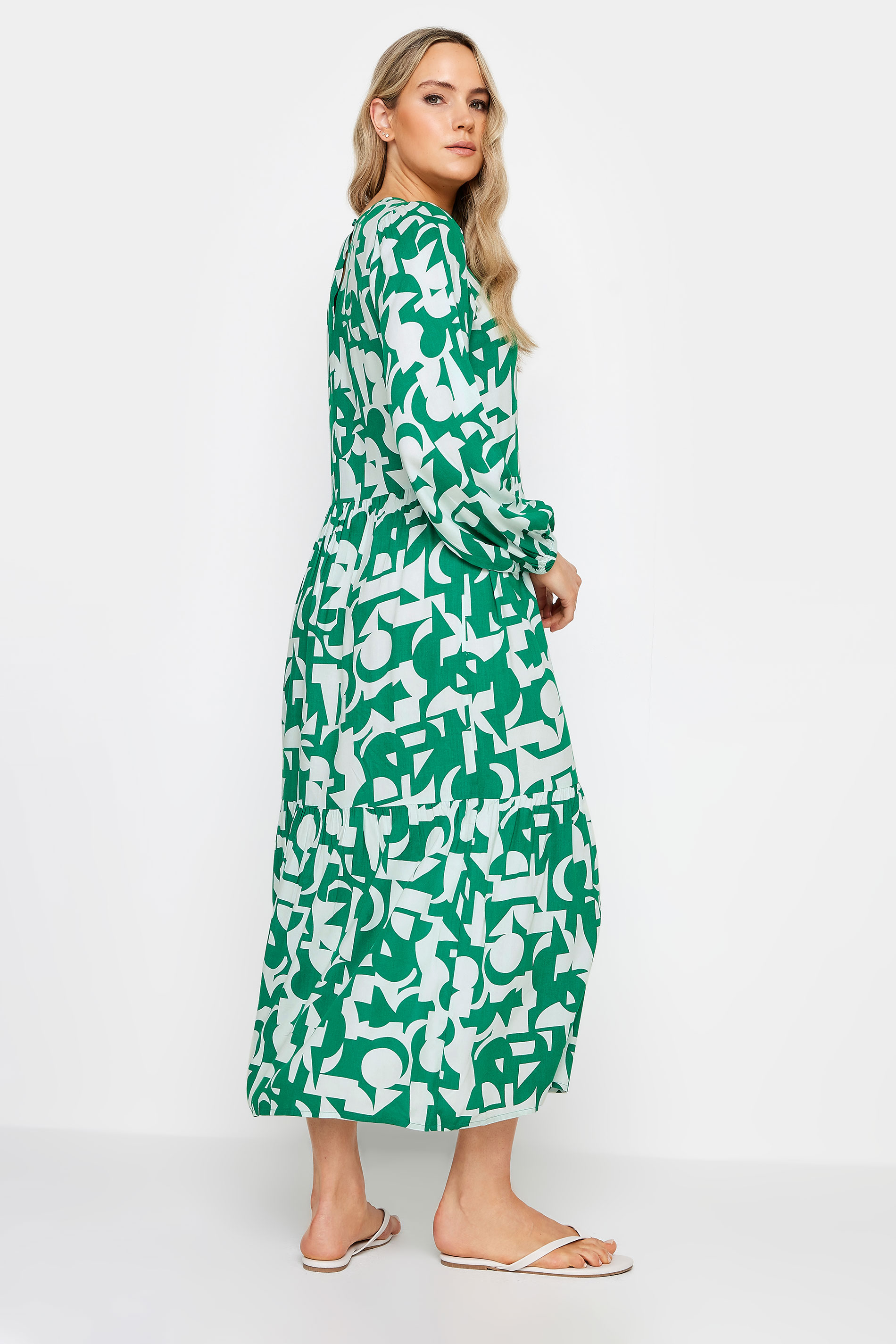 LTS Tall Womens Green Abstract Print Tiered Maxi Dress | Long Tall Sally  3