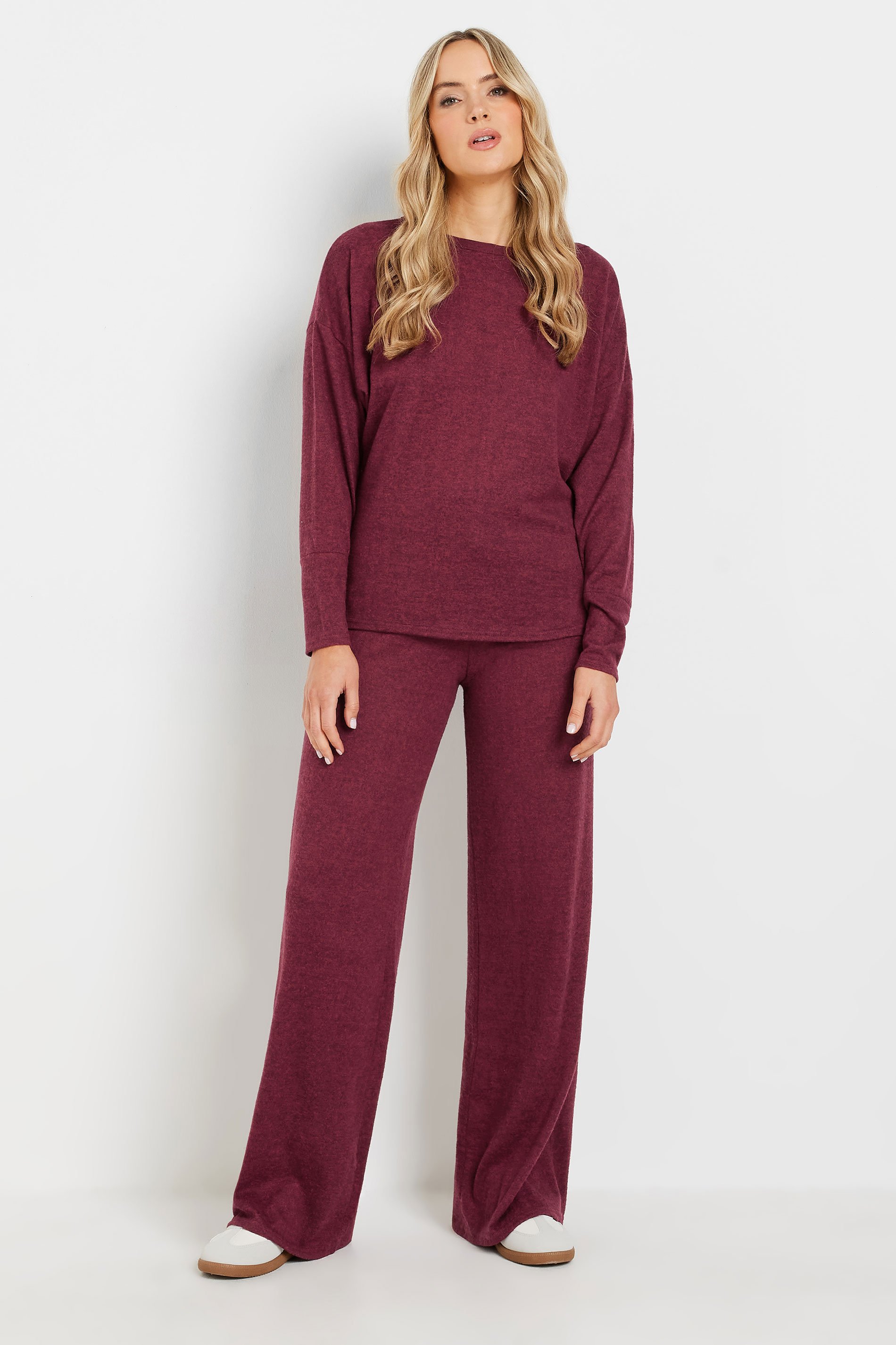 LTS Tall Burgundy Red Drawstring Wide Leg Trousers | Long Tall Sally 4