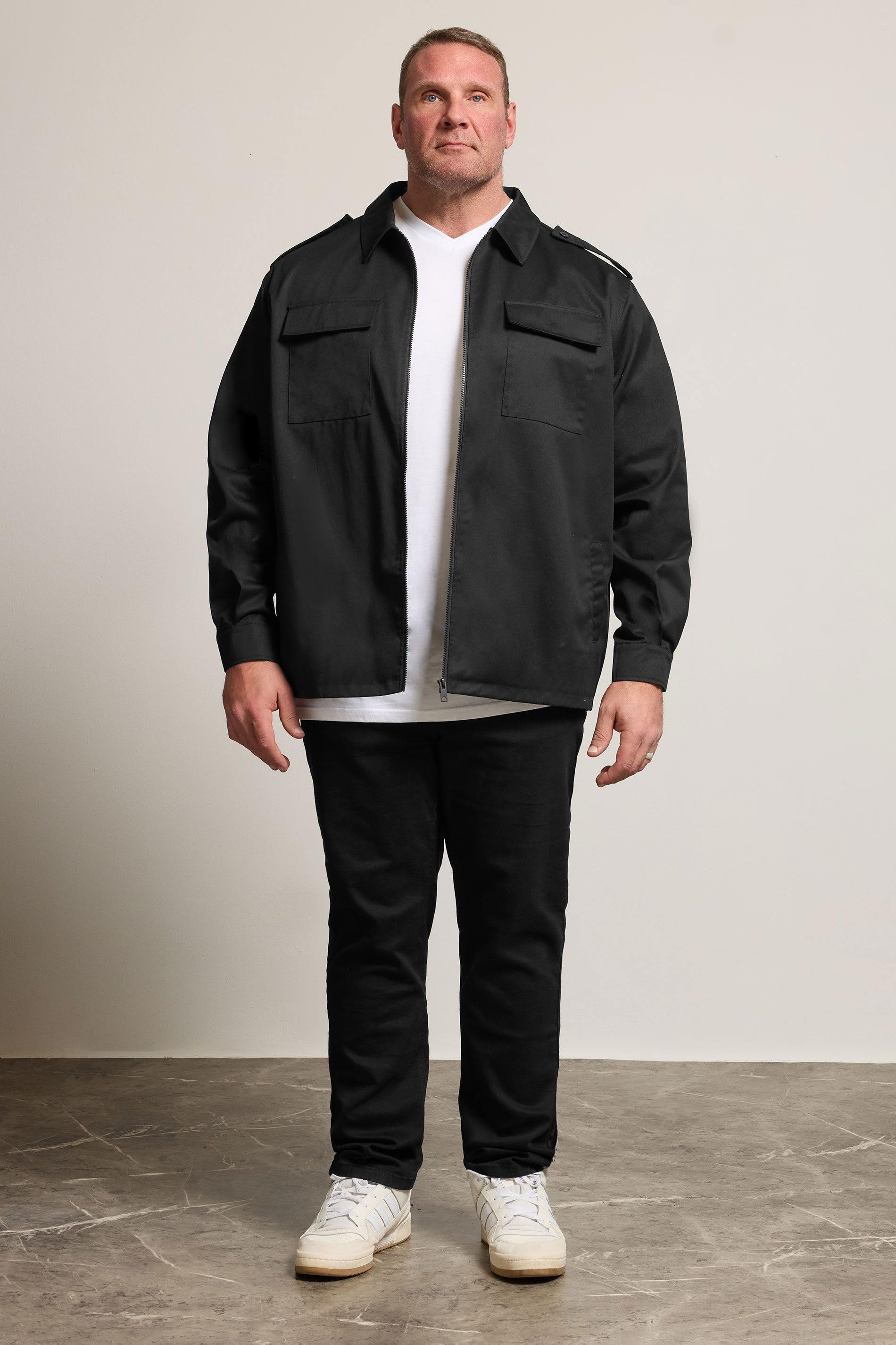 BadRhino Big & Tall Khaki Green Military Zip Through Overshirt | BadRhino 3