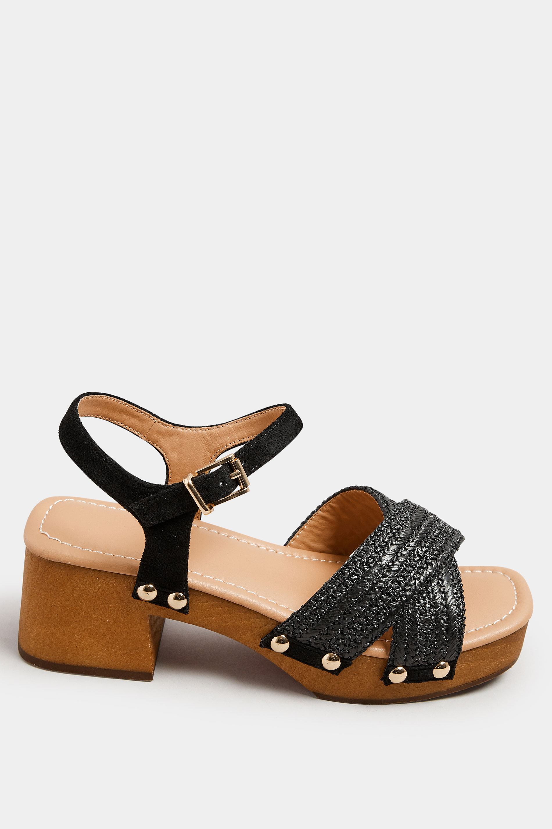Black Cross Over Platform Wooden Clog Sandals In Wide E Fit | Yours Clothing 4