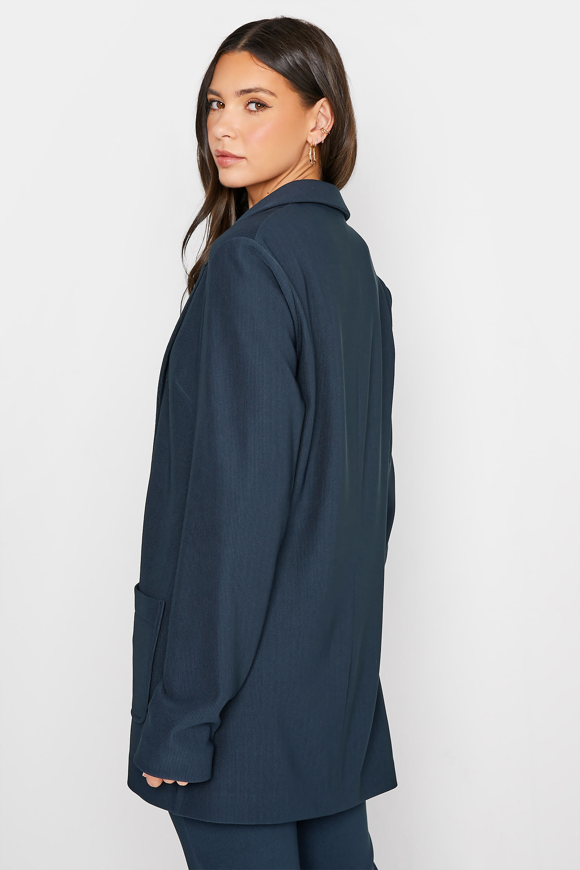 LTS Tall Women's Navy Blue Ribbed Blazer Jacket | Long Tall Sally  3
