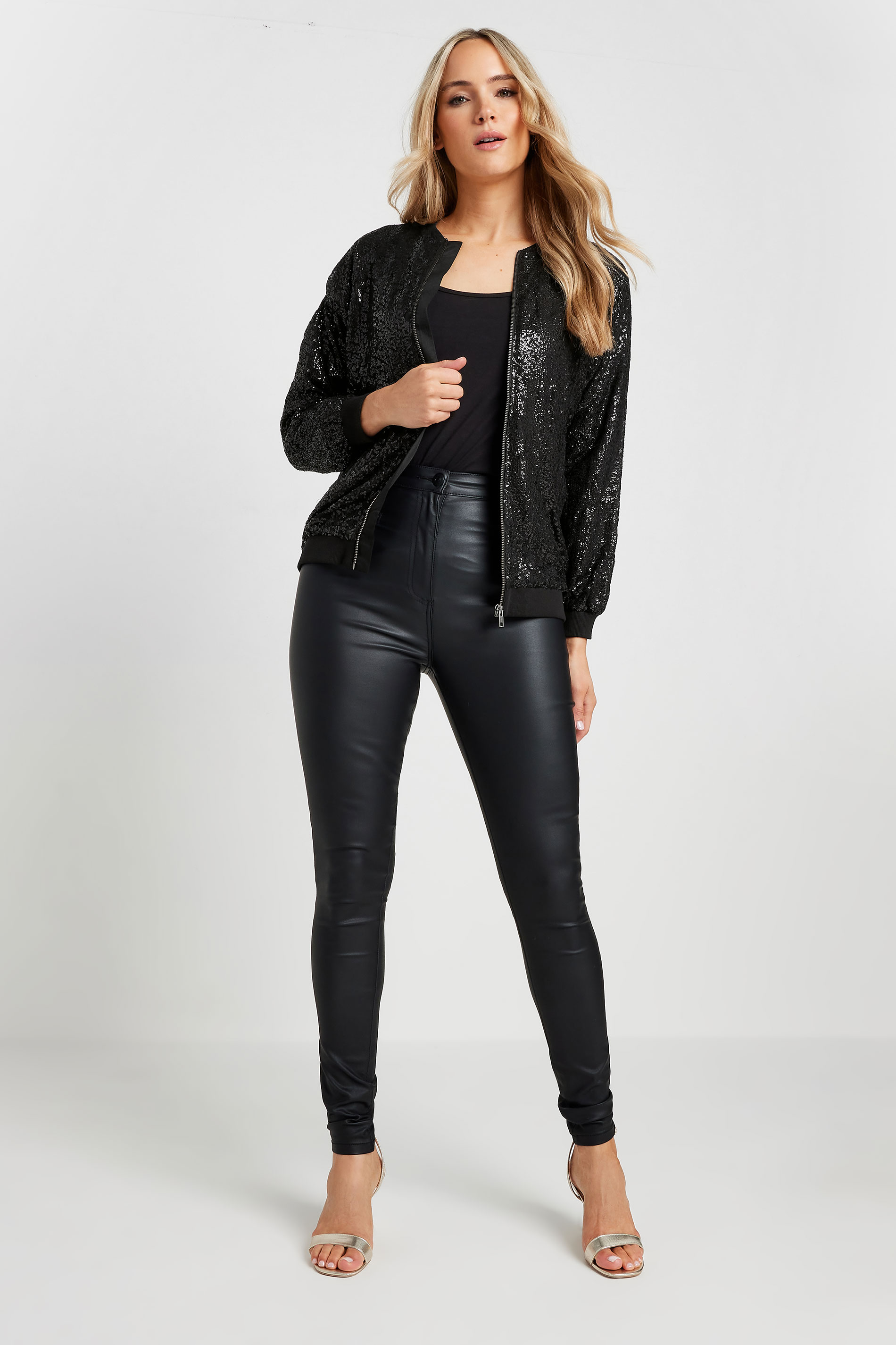 LTS Tall Black Sequin Bomber Jacket | Long Tall Sally 3