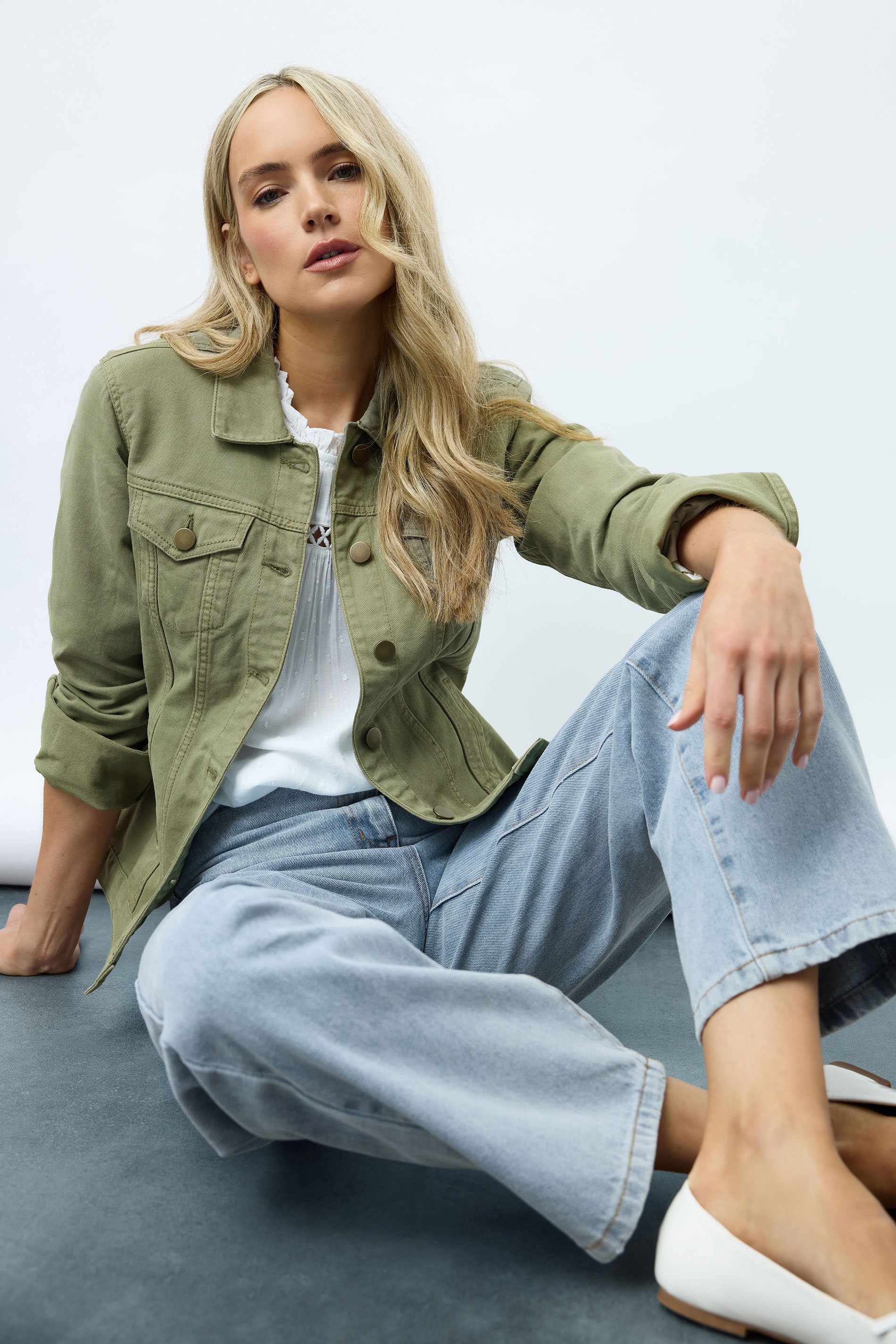 LTS Tall Khaki Green Denim Jacket | Long Tall Sally 1