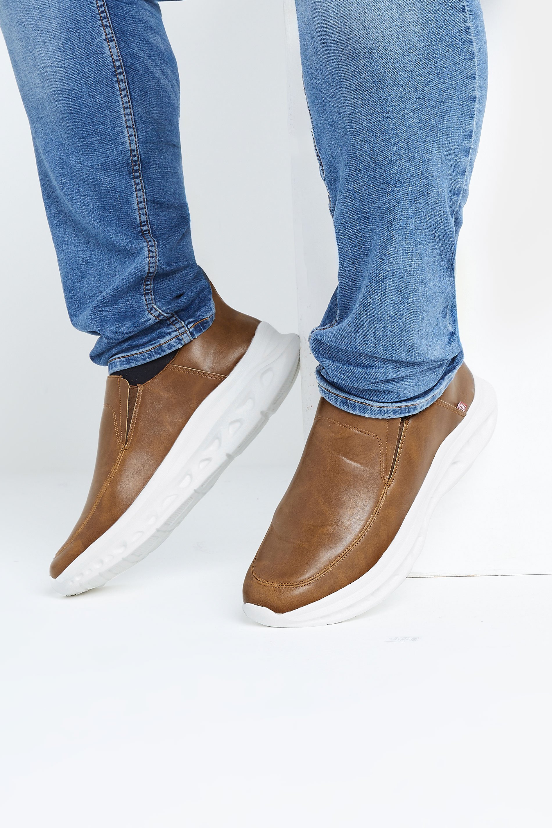D555 Tan Faux Leather Slip On Shoes | BadRhino 1