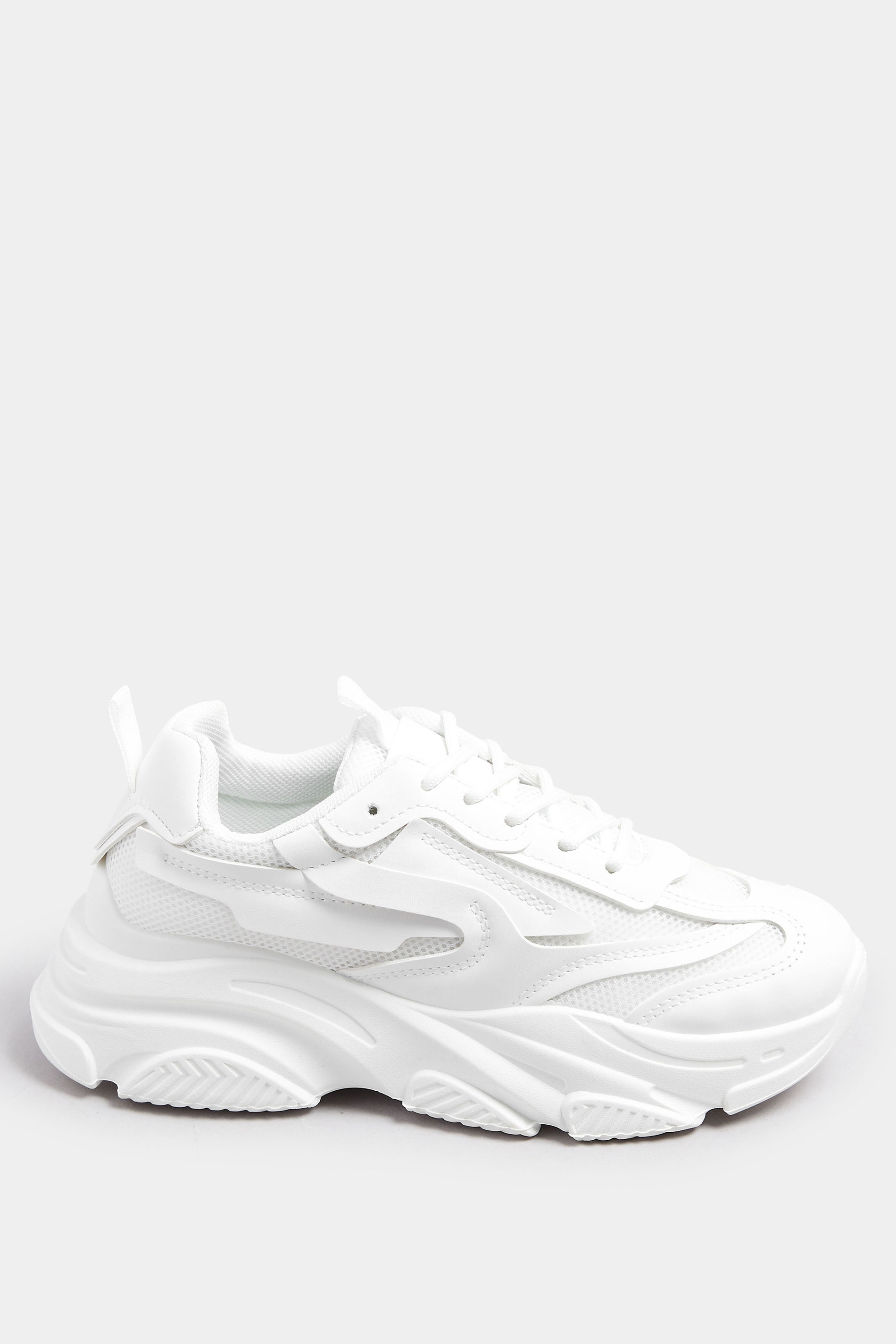 White Chunky Lace Up Trainers In Standard Fit | Yours Clothing 3