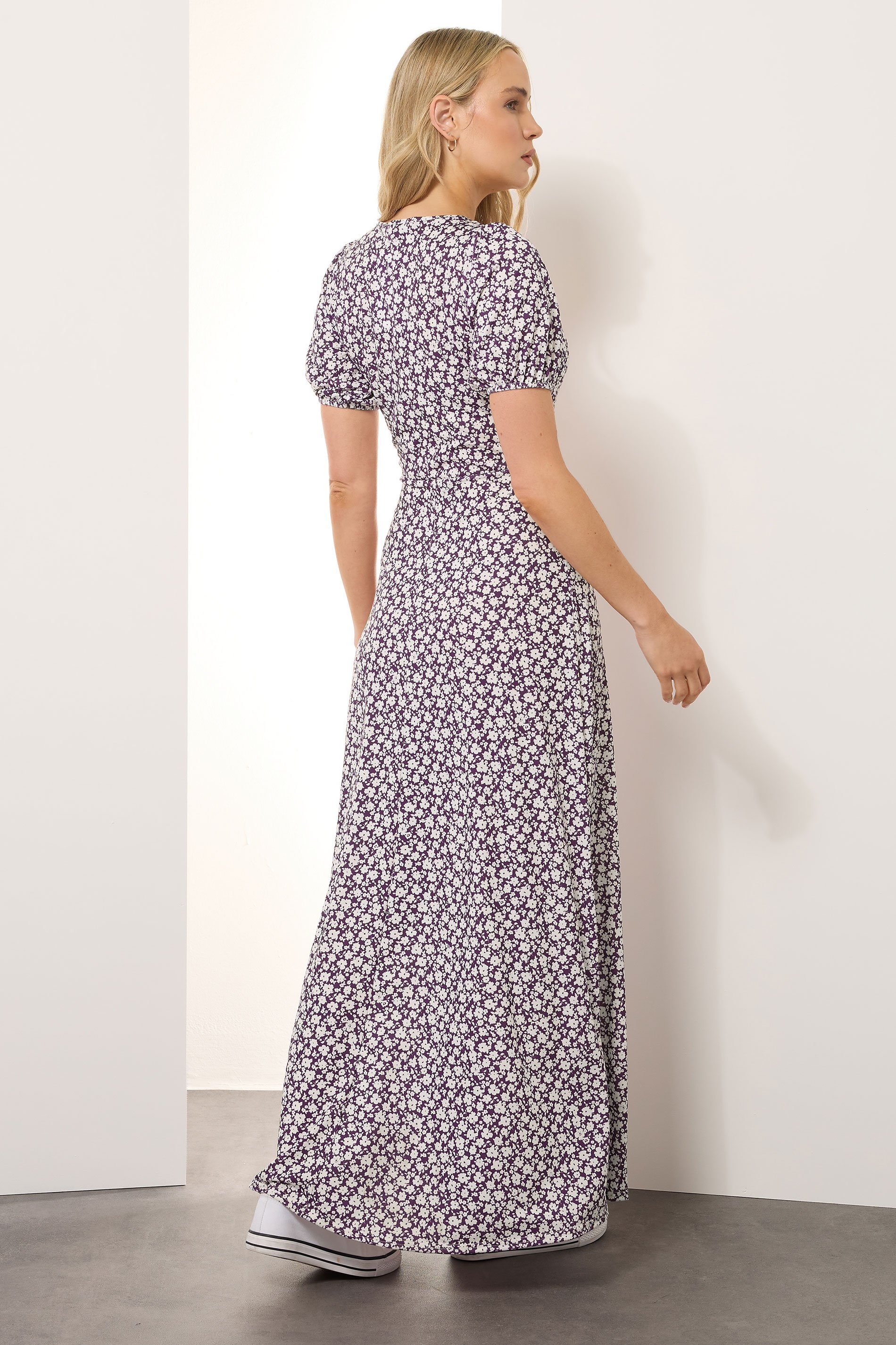 LTS Tall Berry Red Ditsy Floral Print Wrap Maxi Dress | Long Tall Sally 3