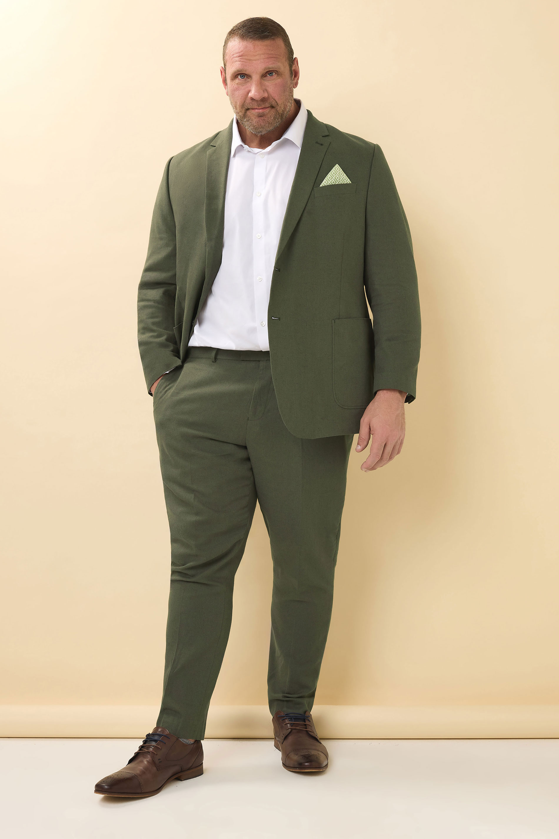 BadRhino Big & Tall Khaki Green Linen Suit Trousers | BadRhino 3