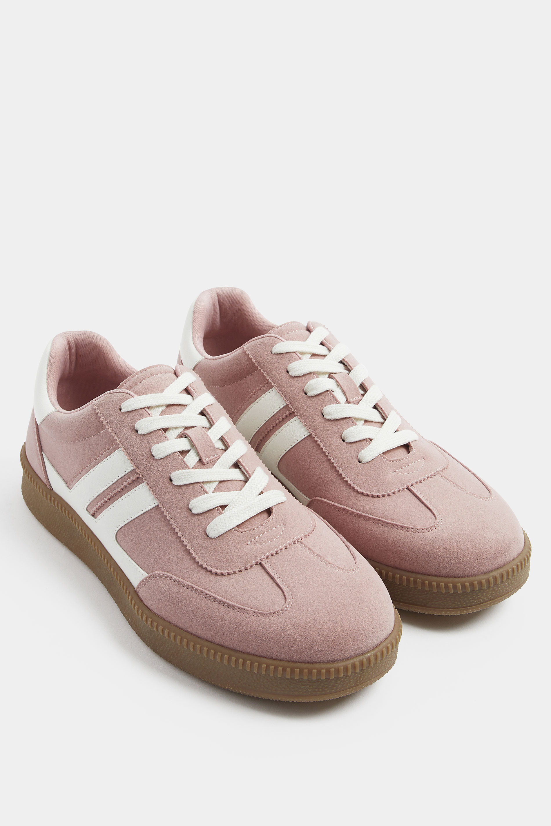 Pink Faux Suede Side Stripe Lace Up Trainer In Wide E Fit | Yours Clothing 1