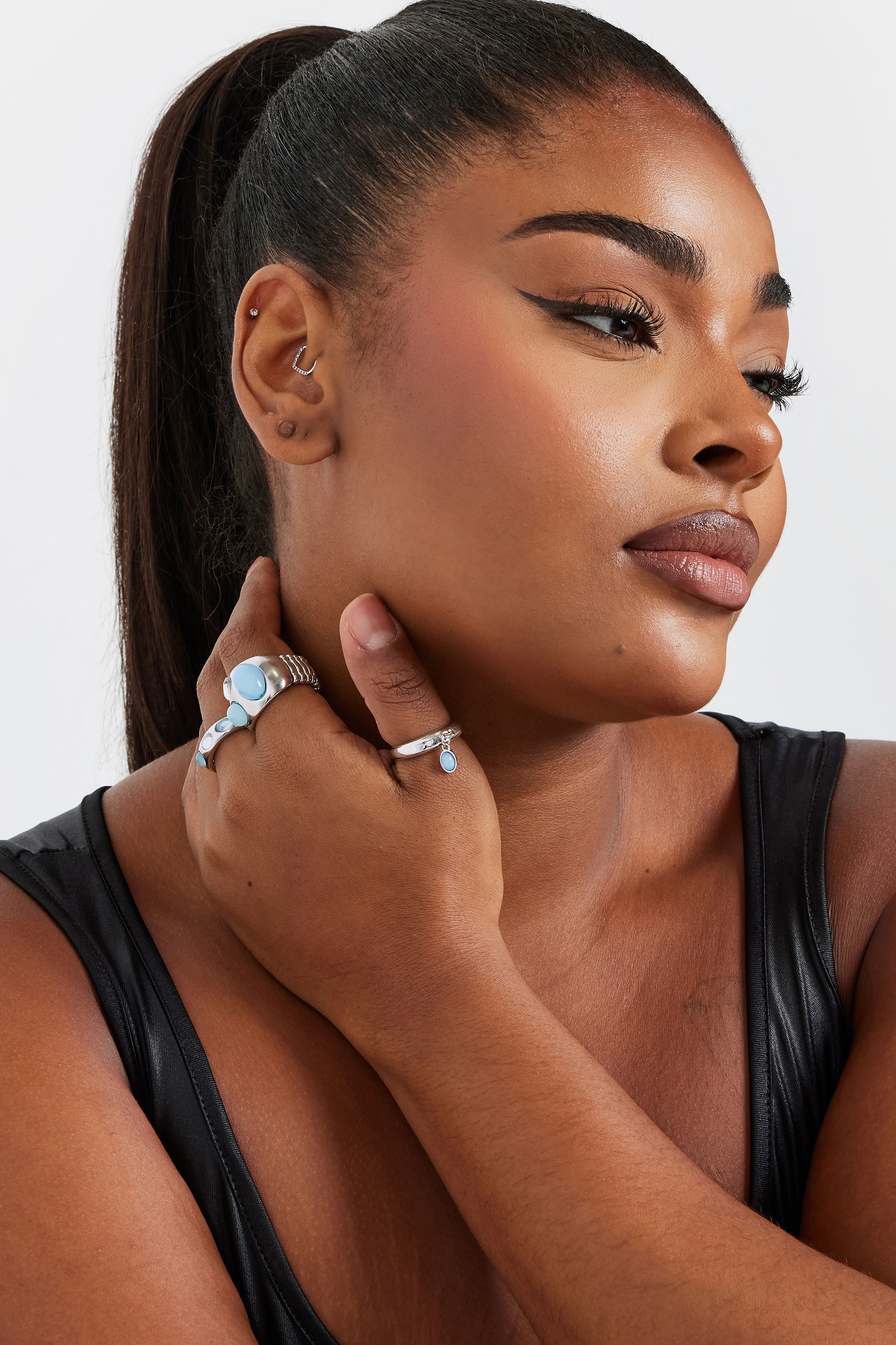 3 PACK Silver Tone Stone Ring Set | Yours Clothing 1