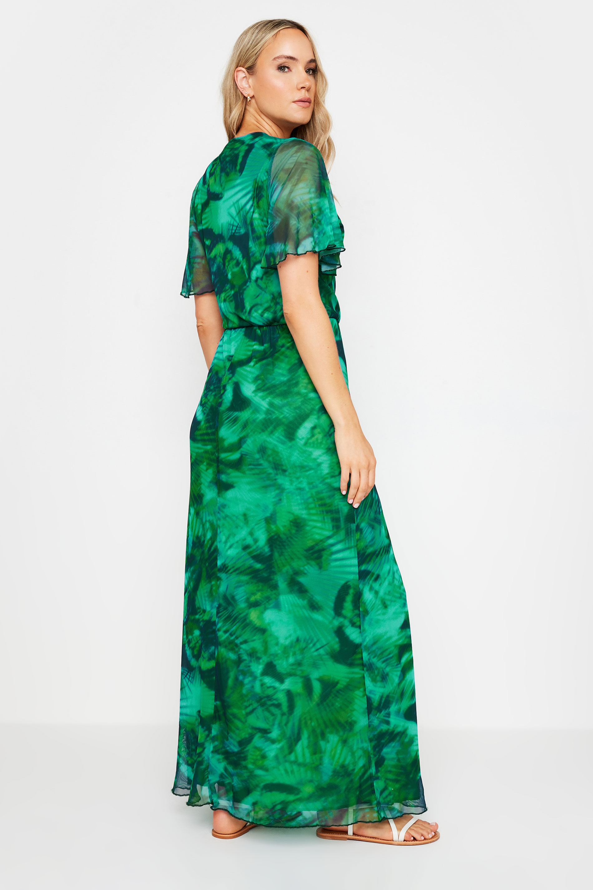 LTS Tall Green Palm Print Mesh Wrap Maxi Dress | Long Tall Sally 5