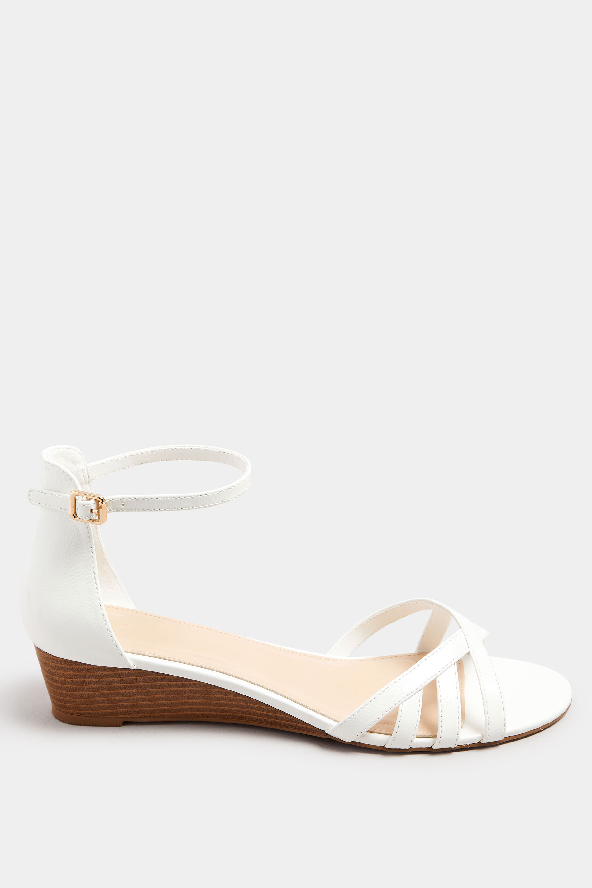 LTS White Mid Heel Wedge Sandals In Standard Fit | Long Tall Sally 3