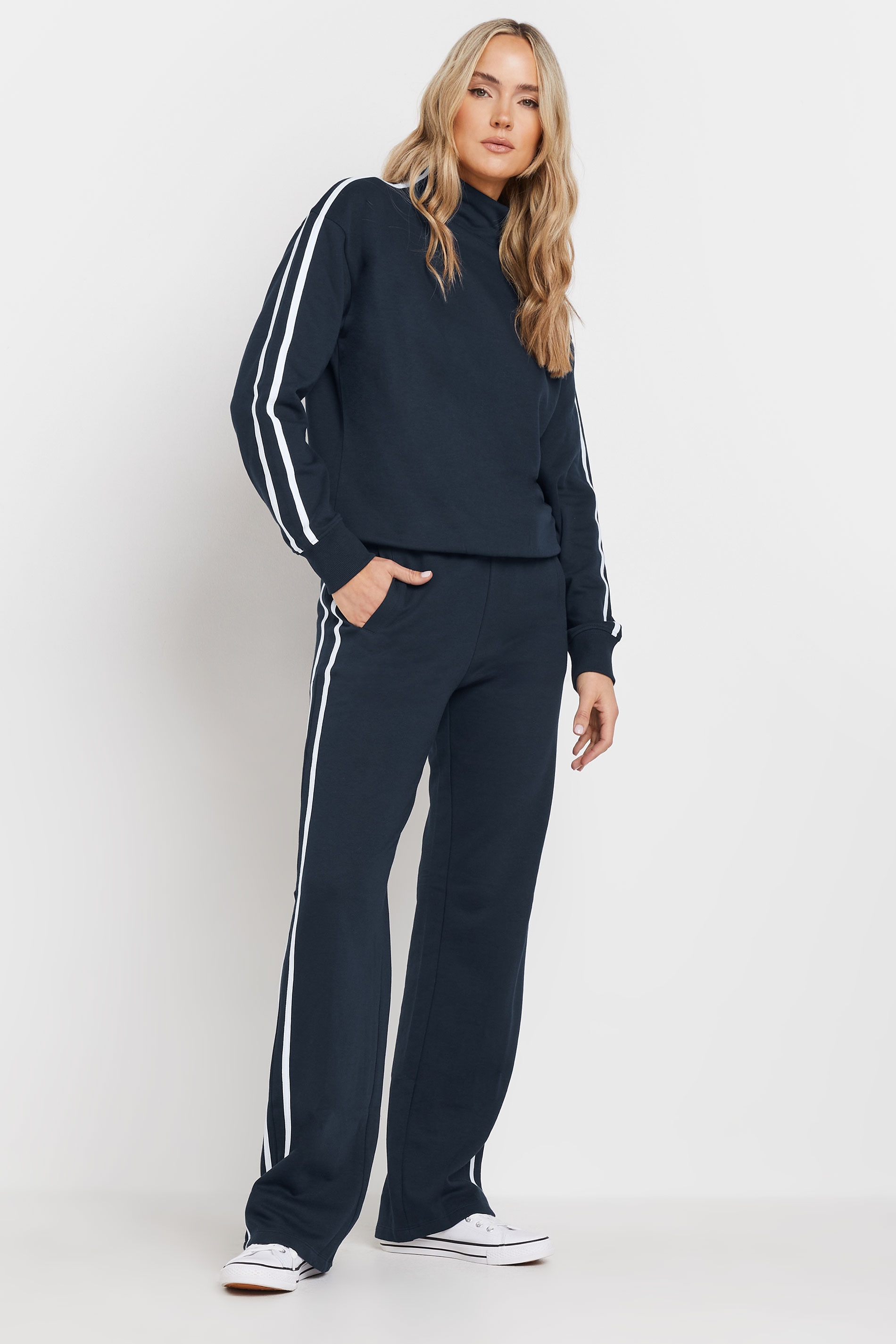 LTS Tall Navy Blue Side Stripe Straight Leg Joggers | Long Tall Sally 1