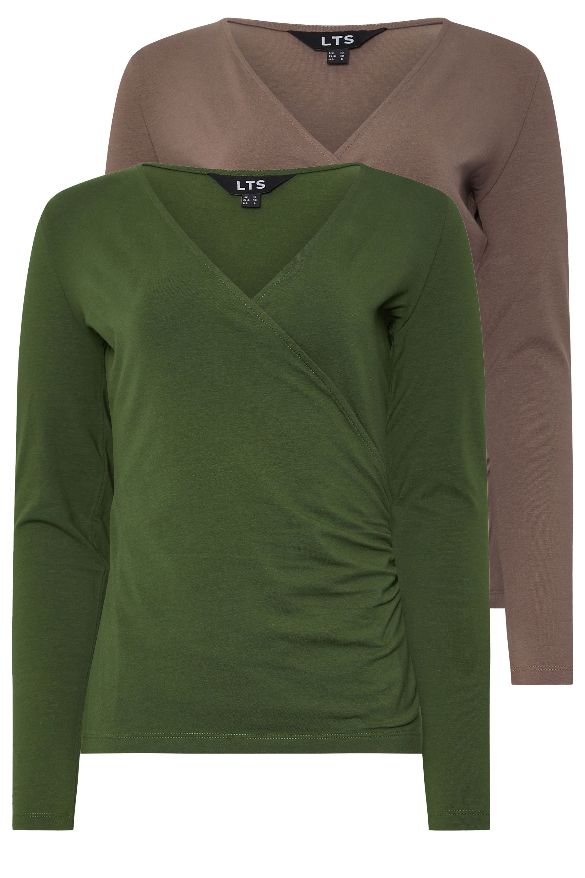 LTS Tall 2 PACK Mocha Brown & Khaki Green Wrap Tops | Long Tall Sally 7