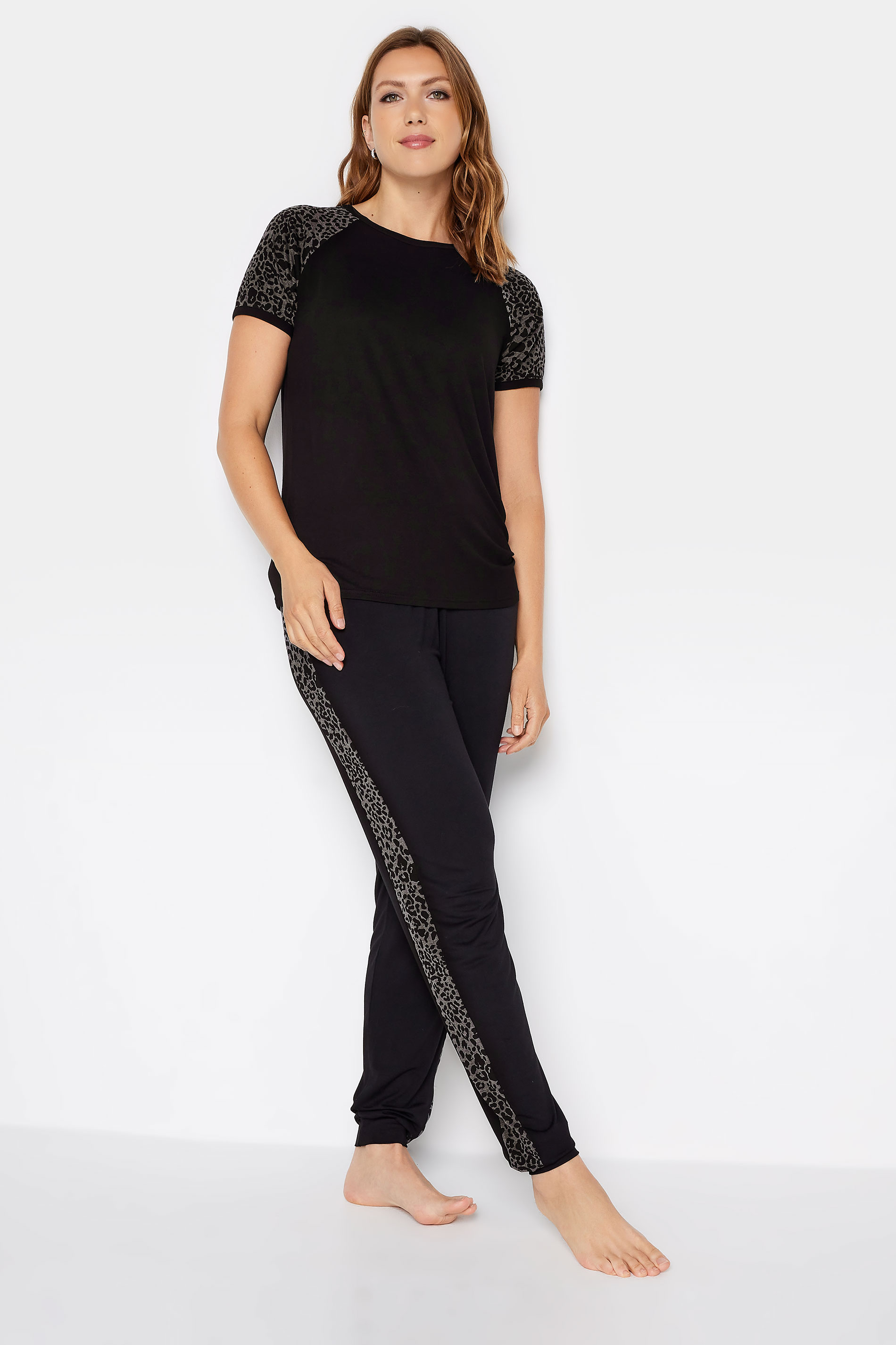 LTS Tall Women's Black Animal Print Raglan T-Shirt | Long Tall Sally 3