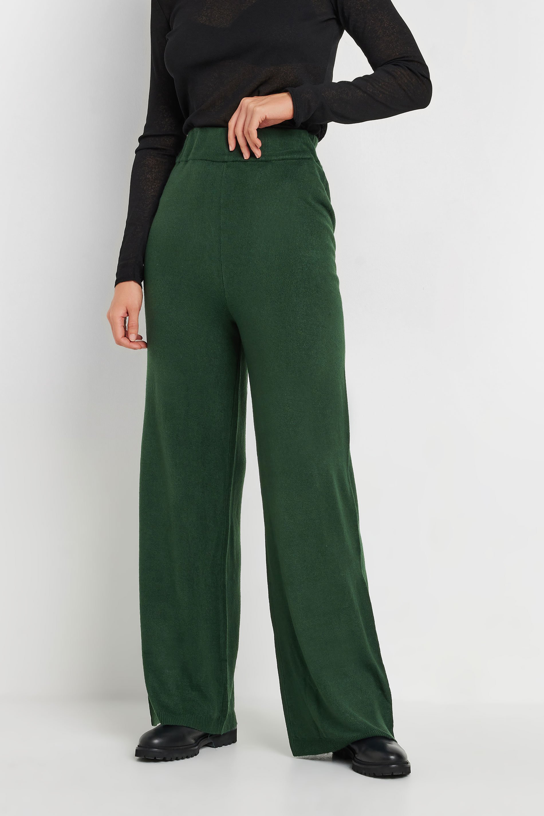 LTS Tall Green Knitted Wide Leg Trousers | Long Tall Sally 3