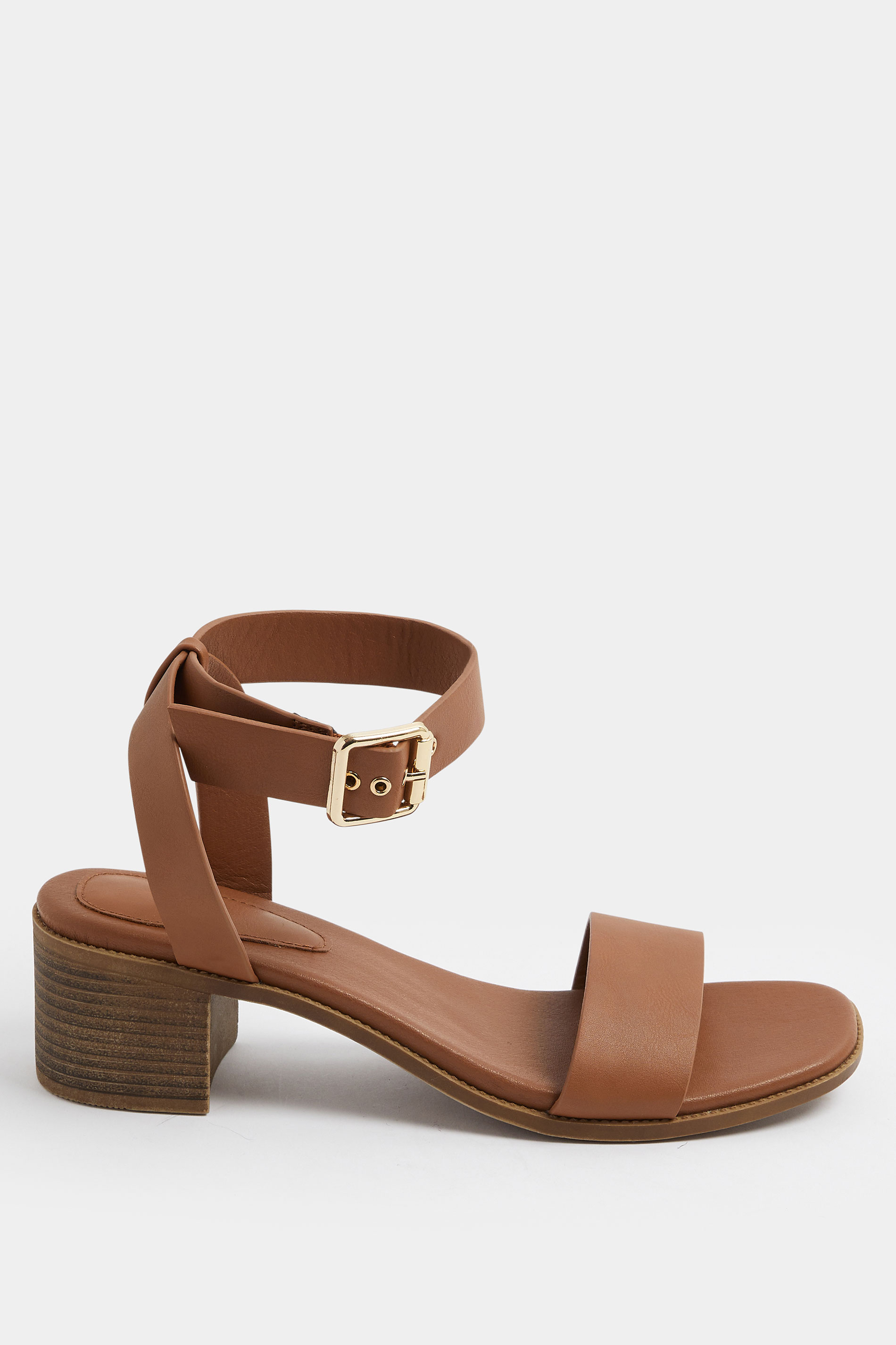 Brown Faux Leather Block Heel Sandals In Wide E Fit | Yours Clothing 2