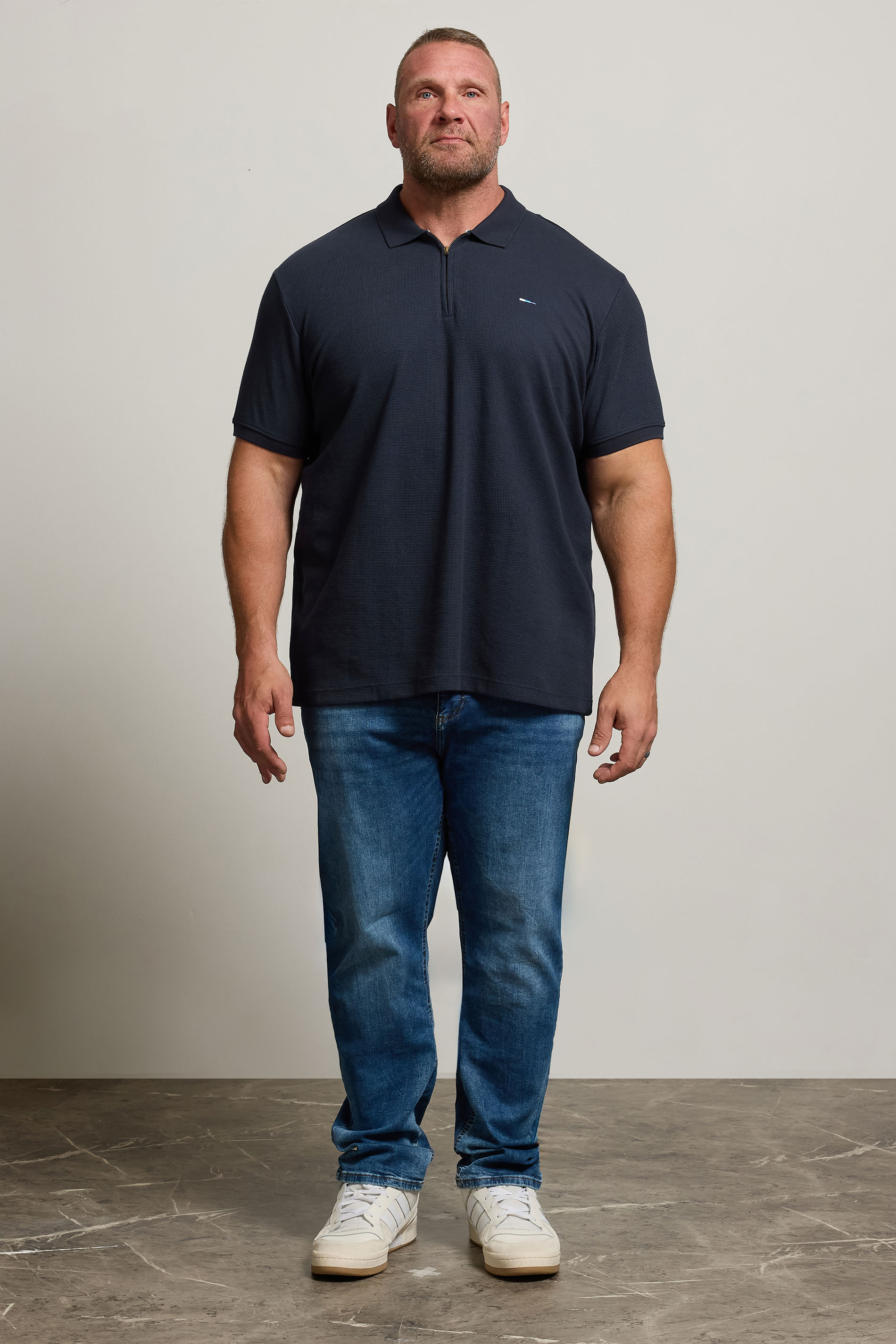 BadRhino Big & Tall Navy Blue Waffle Texture Zip Polo Shirt | BadRhino 2