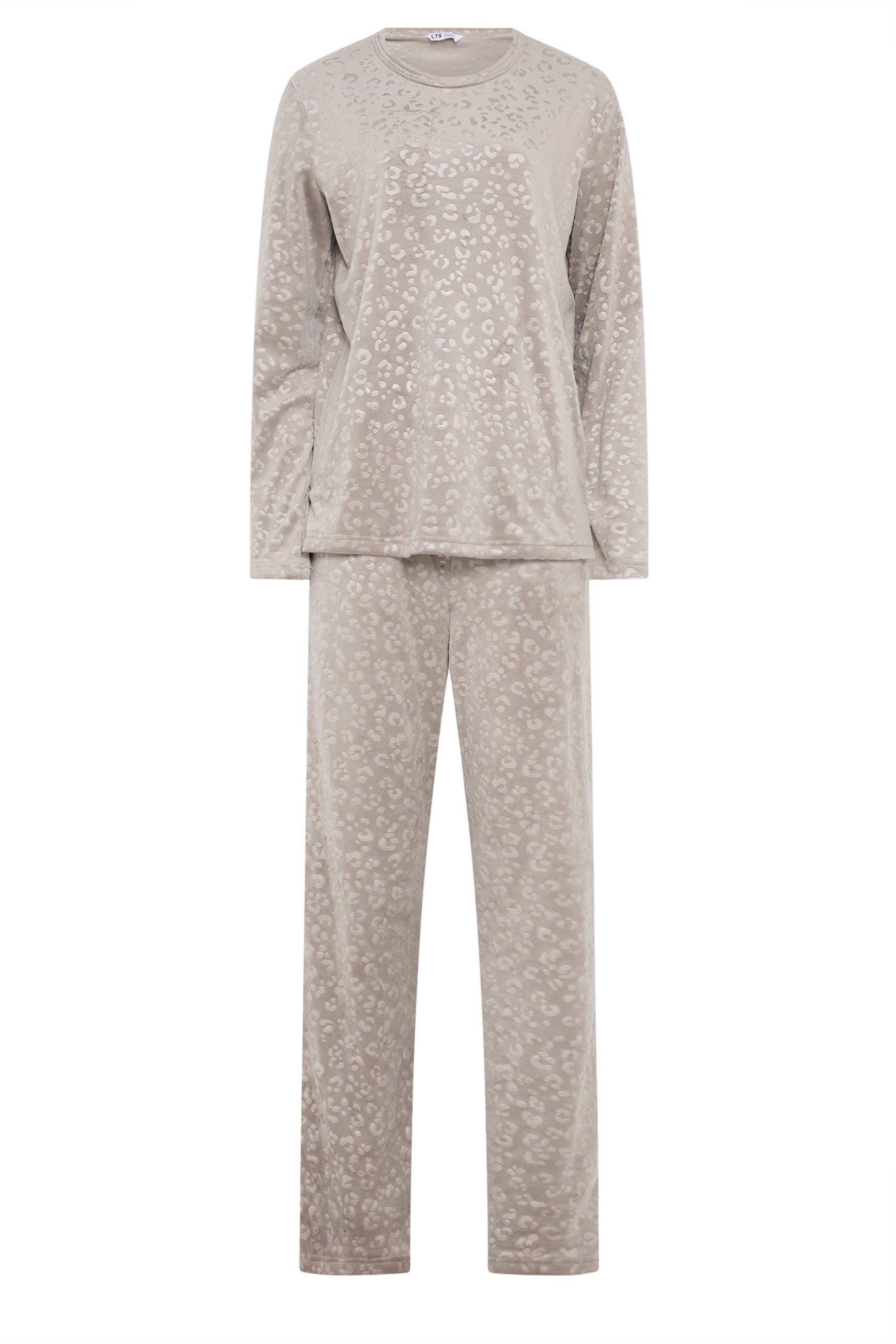 LTS Tall Stone Brown Leopard Embossed Luxe Fleece Pyjama Set | Long Tall Sally 5