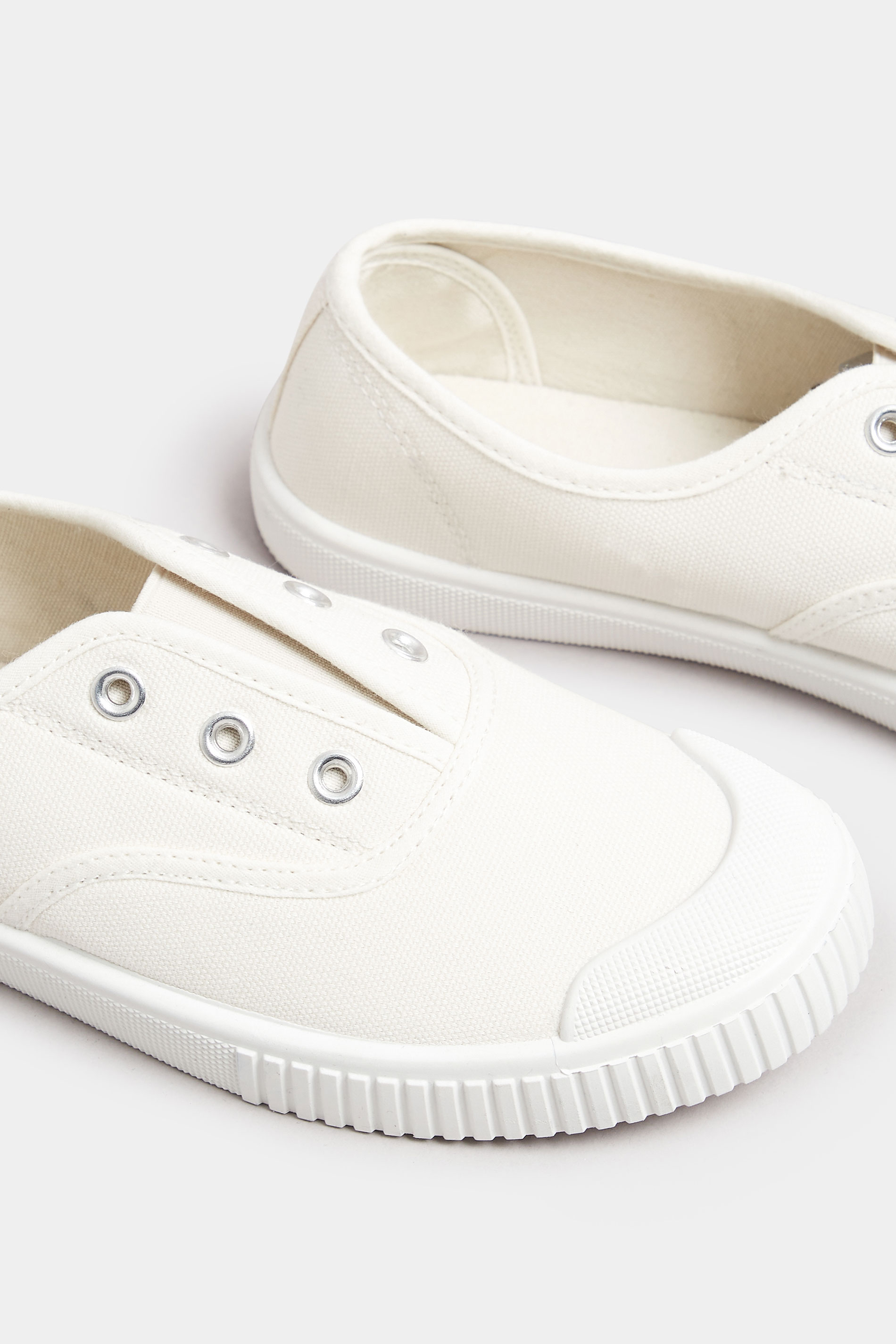 Cream Canvas Slip On Trainers In Wide E Fit | Yours Clothing 5