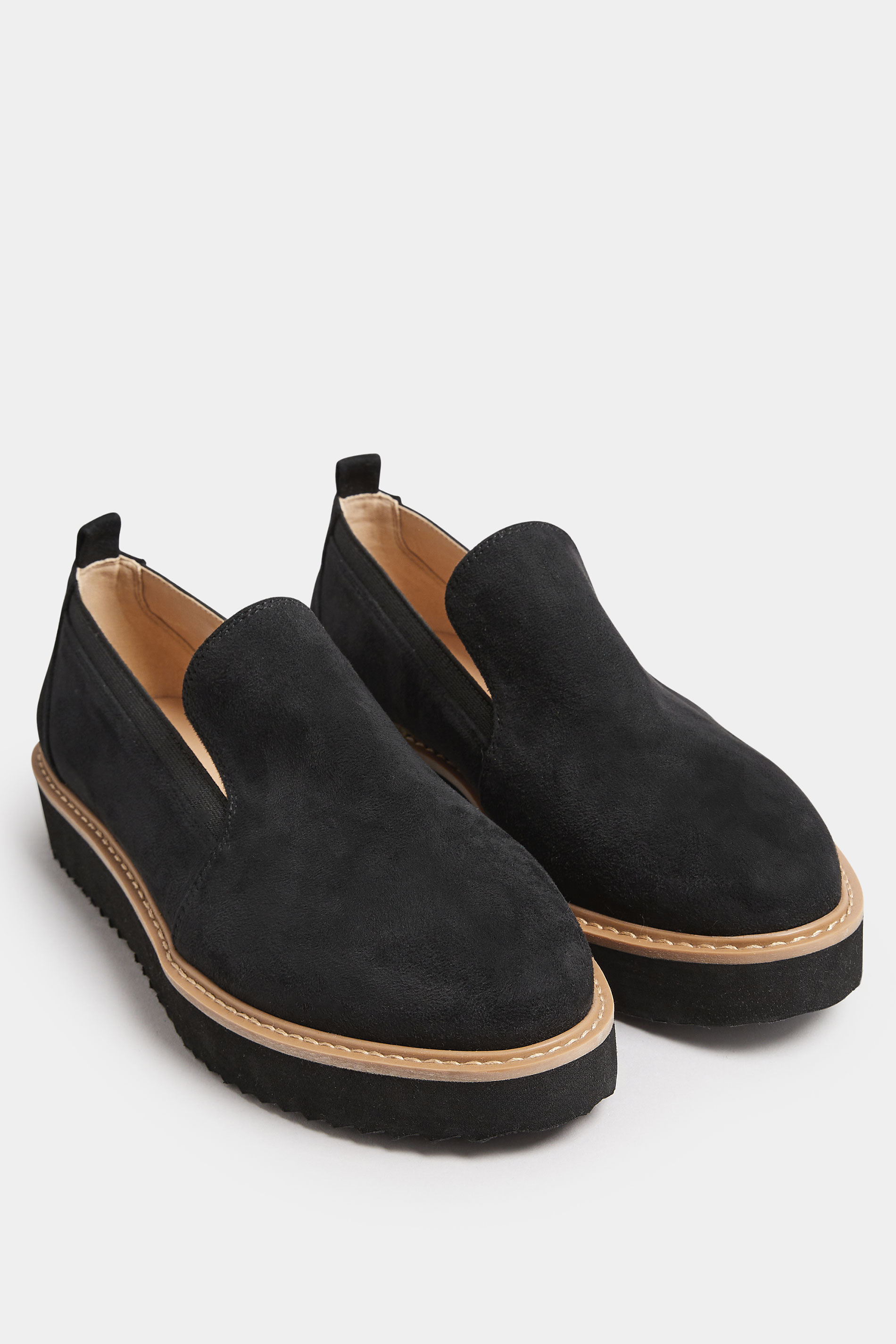 Black Faux Suede Slip On Loafers In Extra Wide EEE Fit | Yours Clothing 2