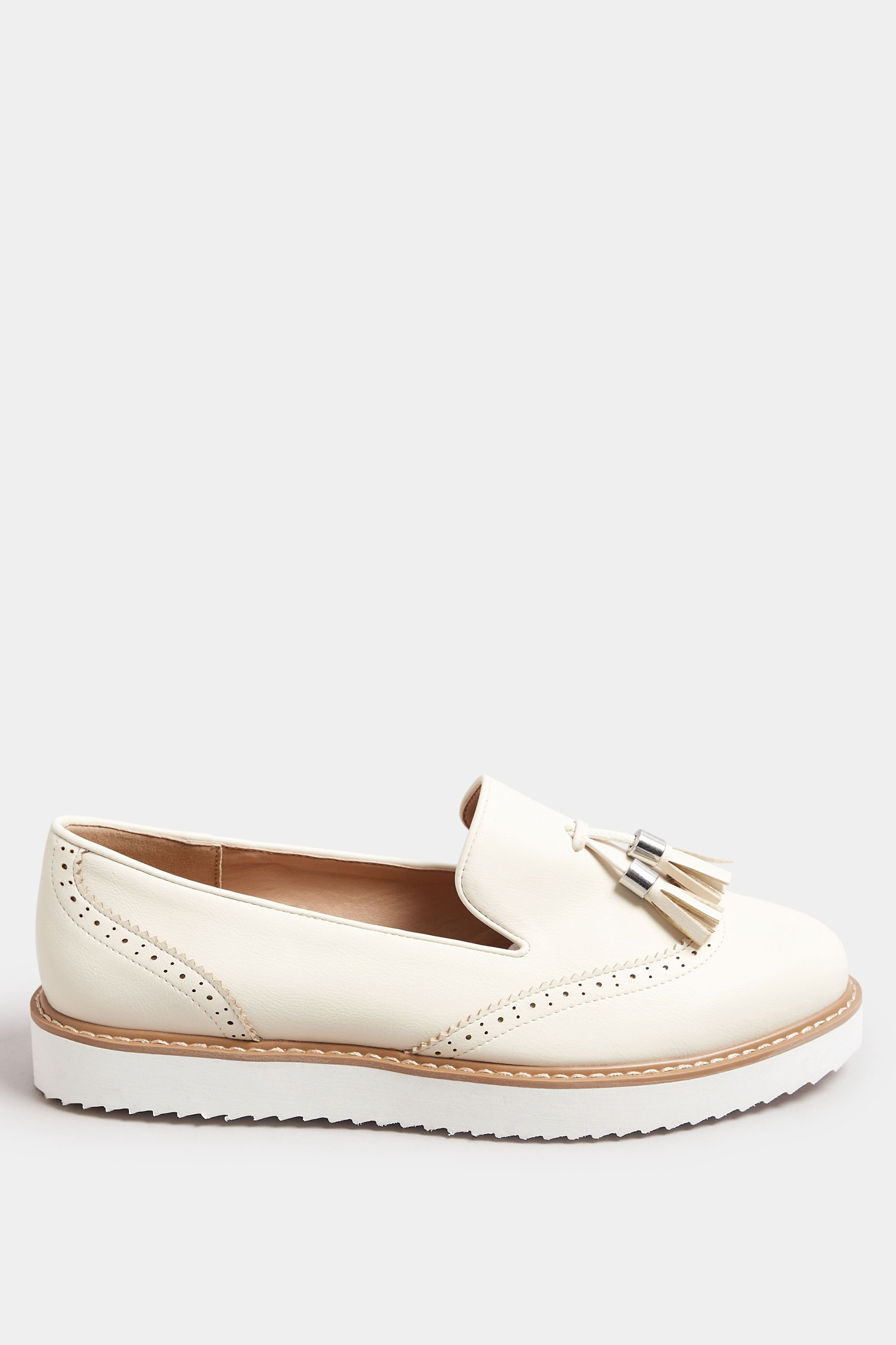 White Faux Leather Chunky Tassel Loafers In Wide EEE Fit | Yours Clothing 3