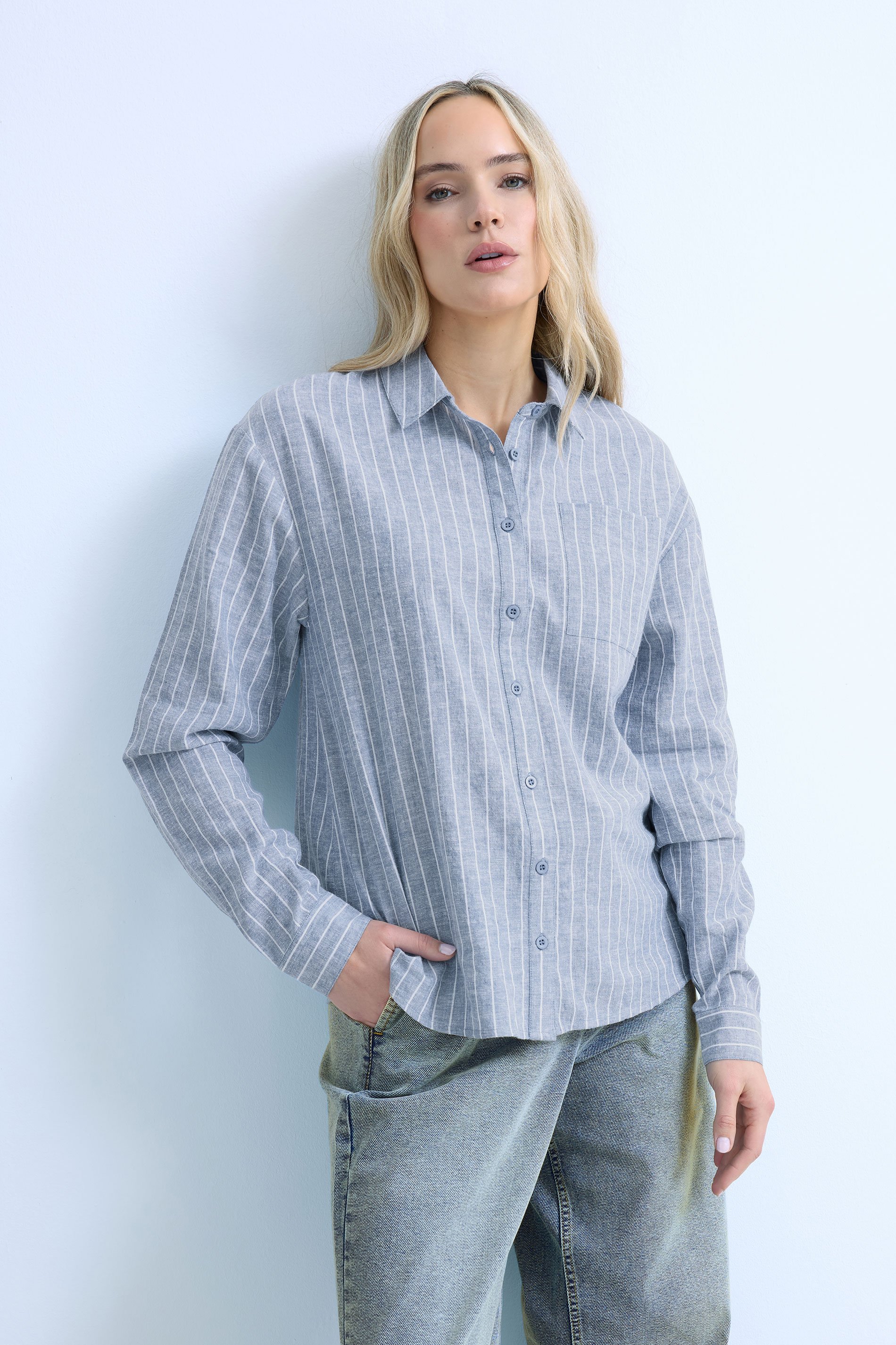 LTS Tall Blue Stripe Collared Shirt | Long Tall Sally  1