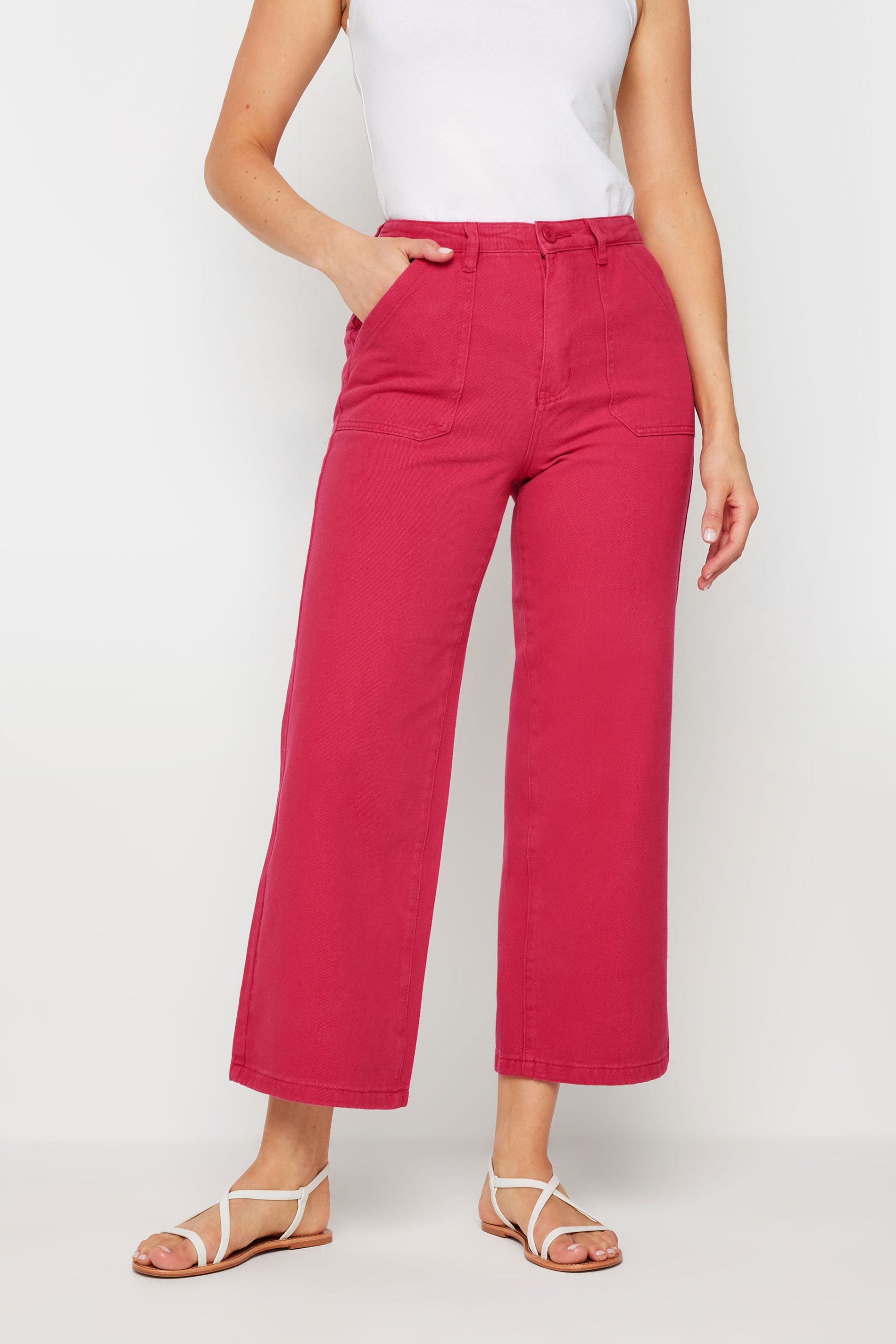 LTS Tall Women's Bright Pink Cotton Twill Wide Leg Cropped Trousers ...