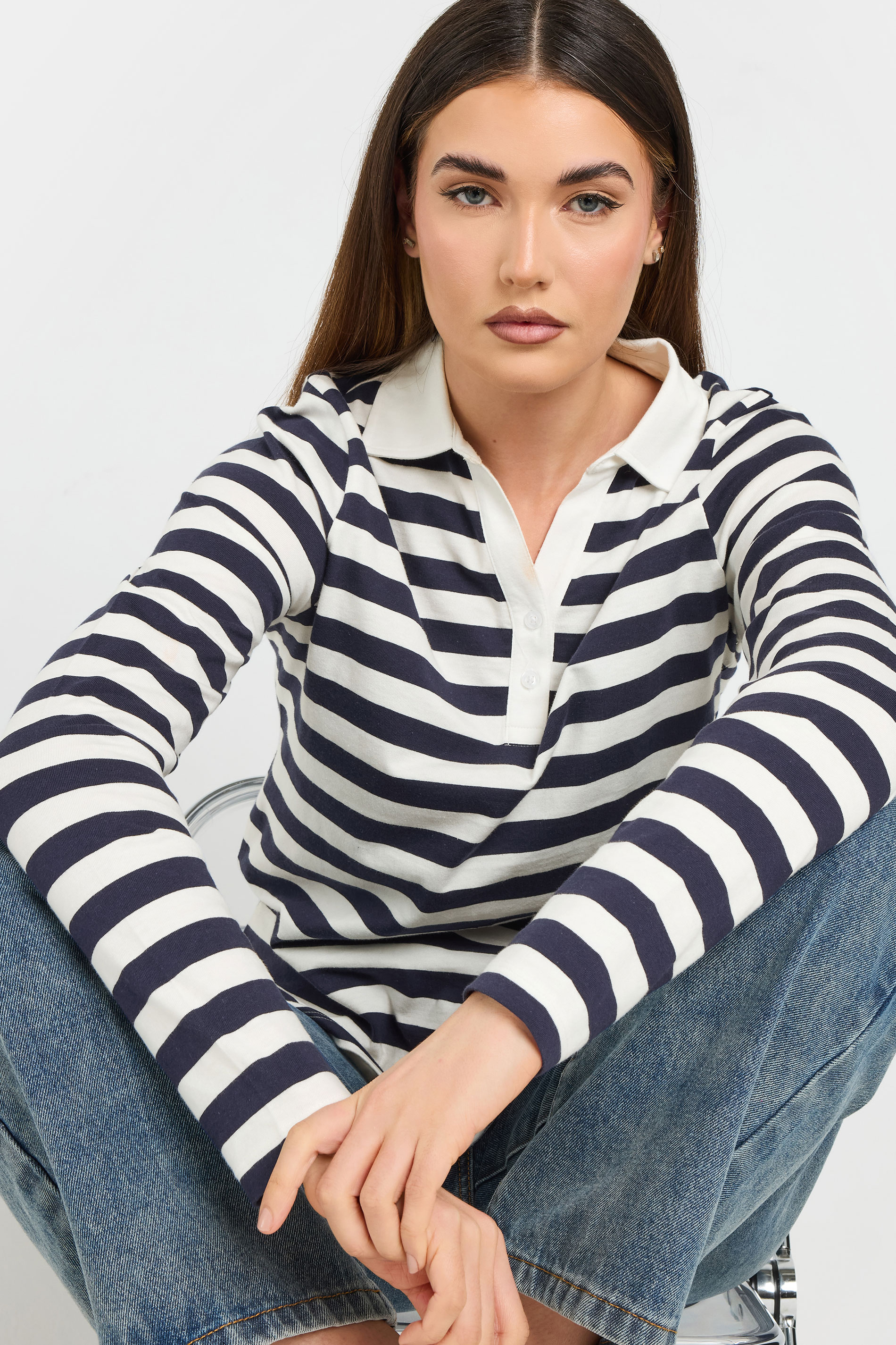 LTS Tall Navy Blue Stripe Placket Polo Top | Long Tall Sally 5