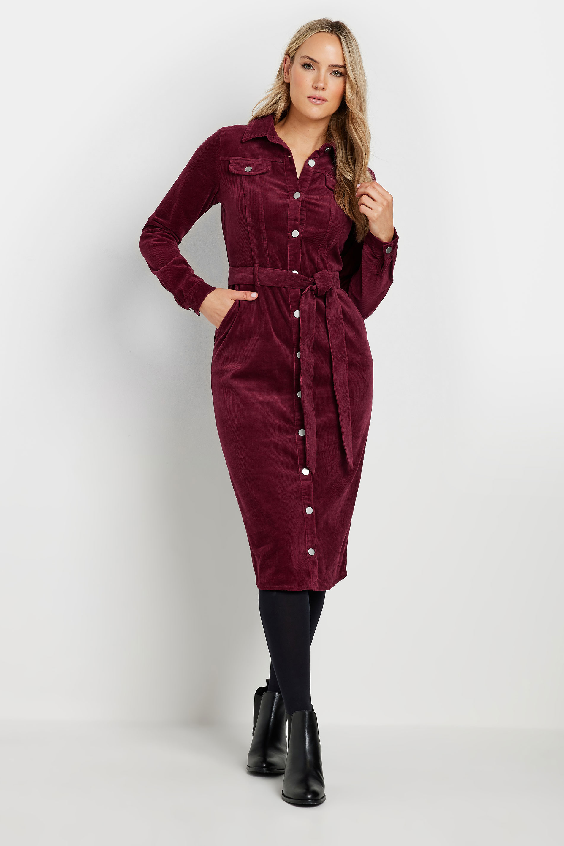 LTS Tall Burgundy Red Cord Shirt Dress | Long Tall Sally 5